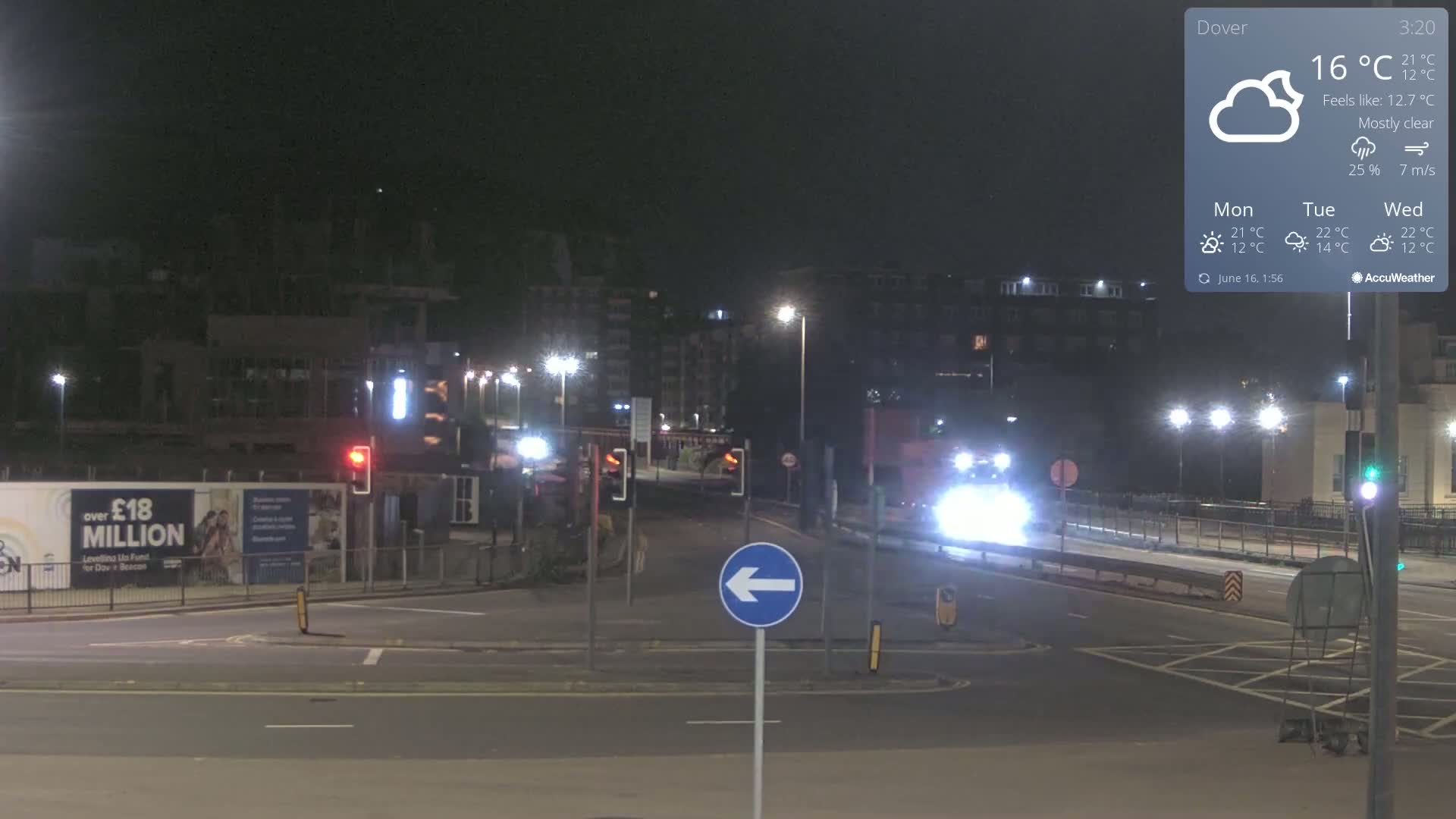 Dover Castle & A256 & A20 Junction Live Cam - Dover, Kent, South East, England, United Kingdom