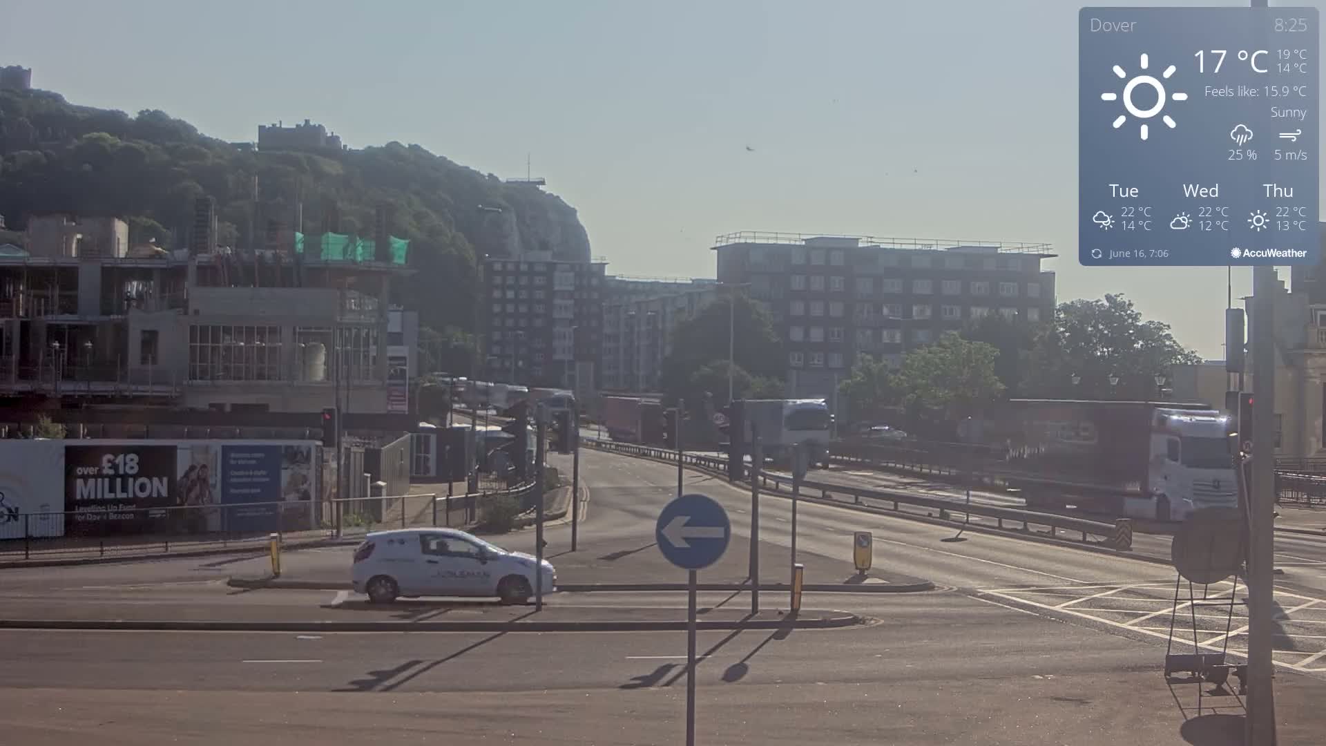 Dover Castle & A256 & A20 Junction Live Cam - Dover, Kent, South East, England, United Kingdom