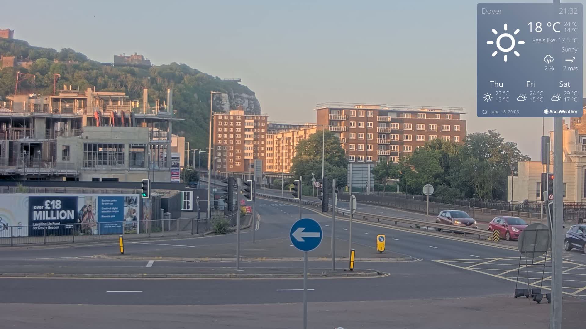 Dover Castle & A256 & A20 Junction Live Cam - Dover, Kent, South East, England, United Kingdom