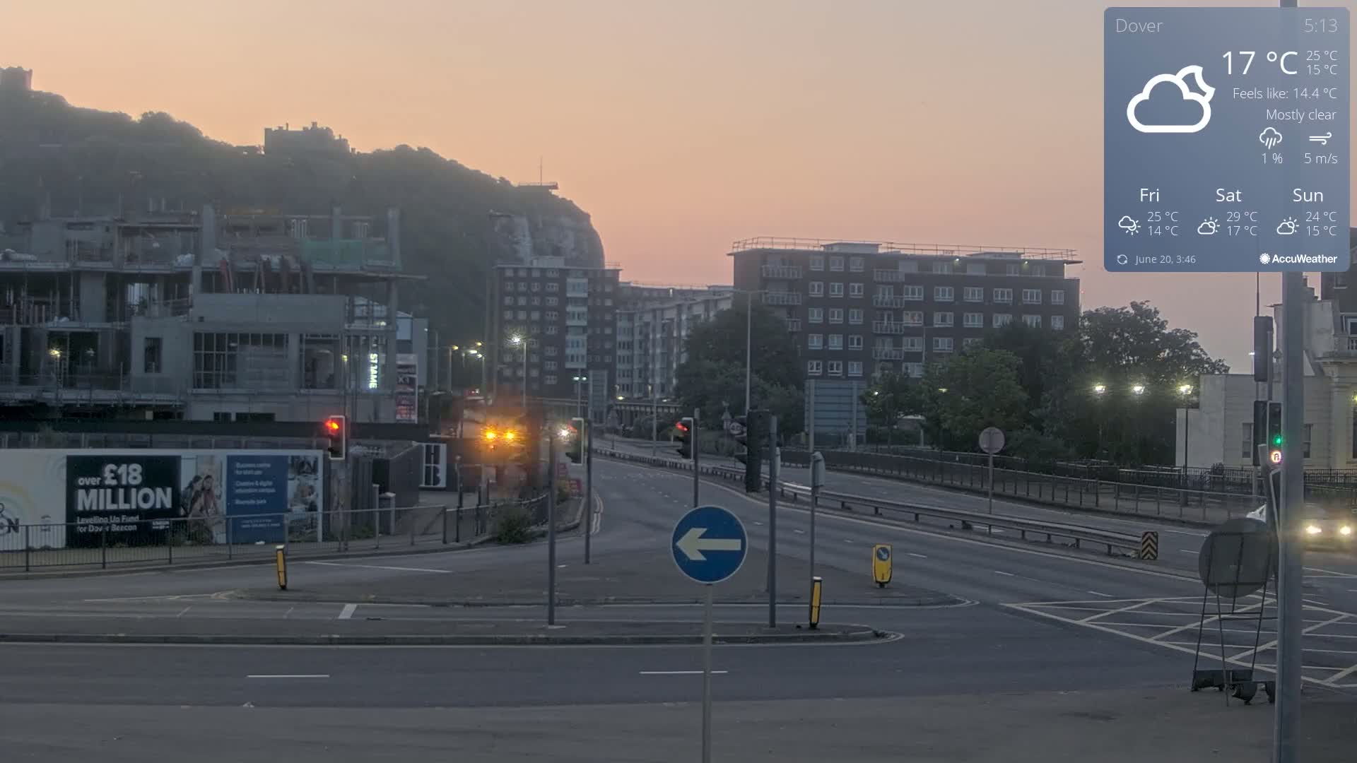 Dover Castle & A256 & A20 Junction Live Cam - Dover, Kent, South East, England, United Kingdom