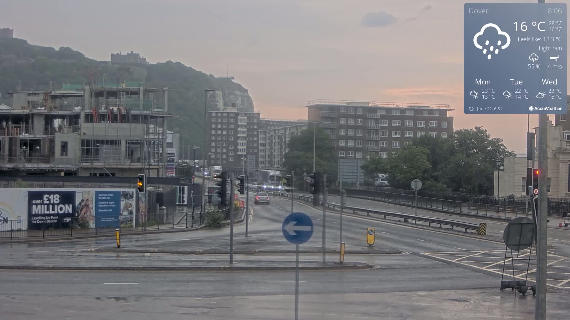 Dover Castle & A256 & A20 Junction Live Cam - Dover, Kent, South East, England, United Kingdom