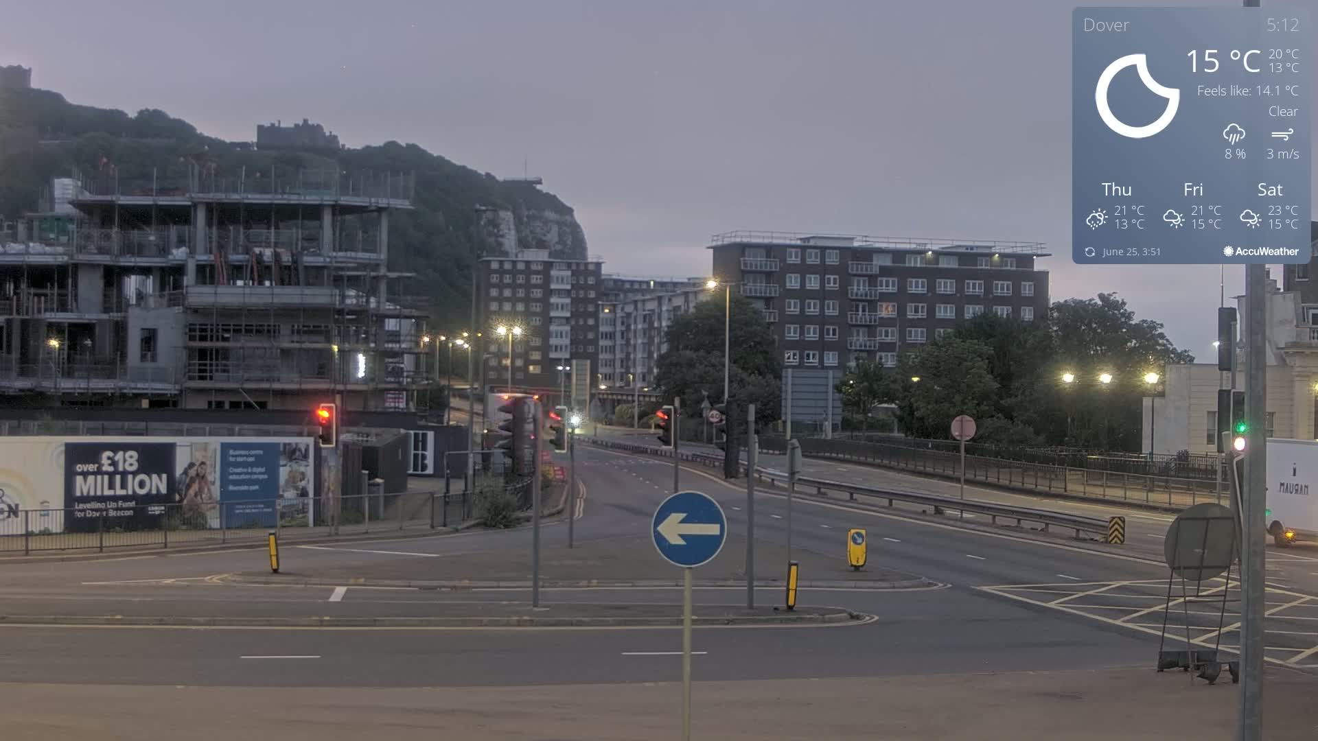 Dover Castle & A256 & A20 Junction Live Cam - Dover, Kent, South East, England, United Kingdom