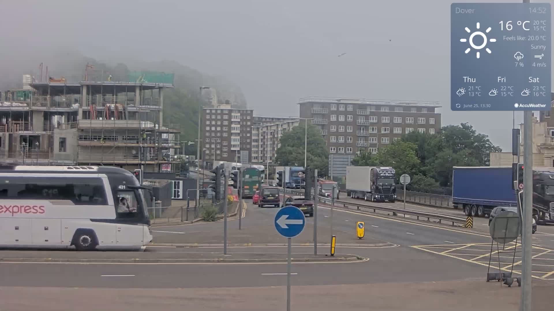 Dover Castle & A256 & A20 Junction Live Cam - Dover, Kent, South East, England, United Kingdom