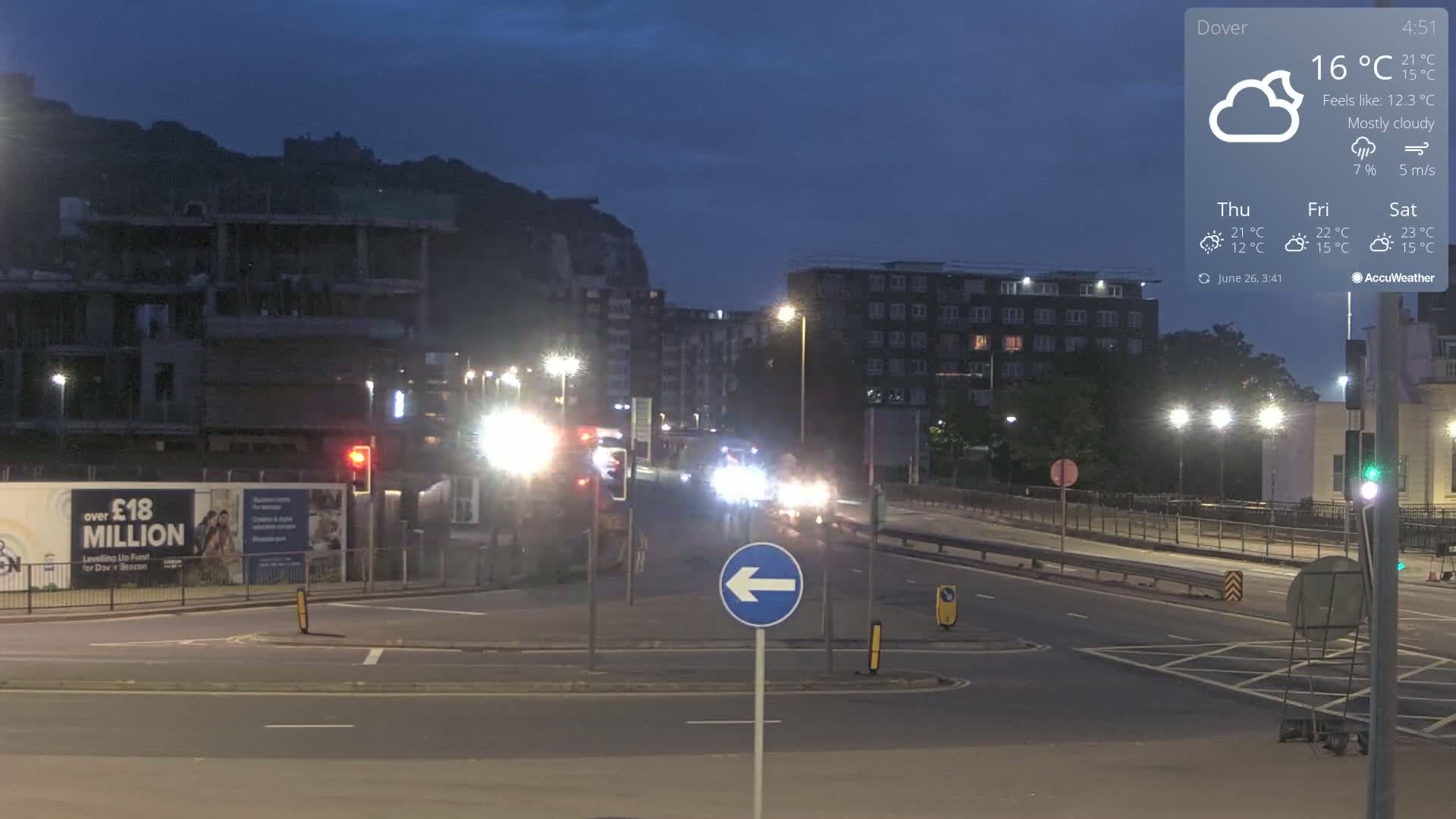 Dover Castle & A256 & A20 Junction Live Cam - Dover, Kent, South East, England, United Kingdom