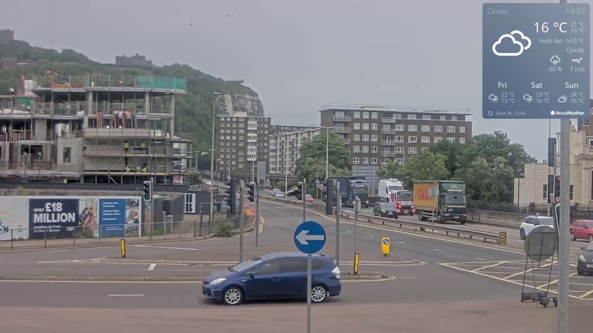 Dover Castle & A256 & A20 Junction Live Cam - Dover, Kent, South East, England, United Kingdom