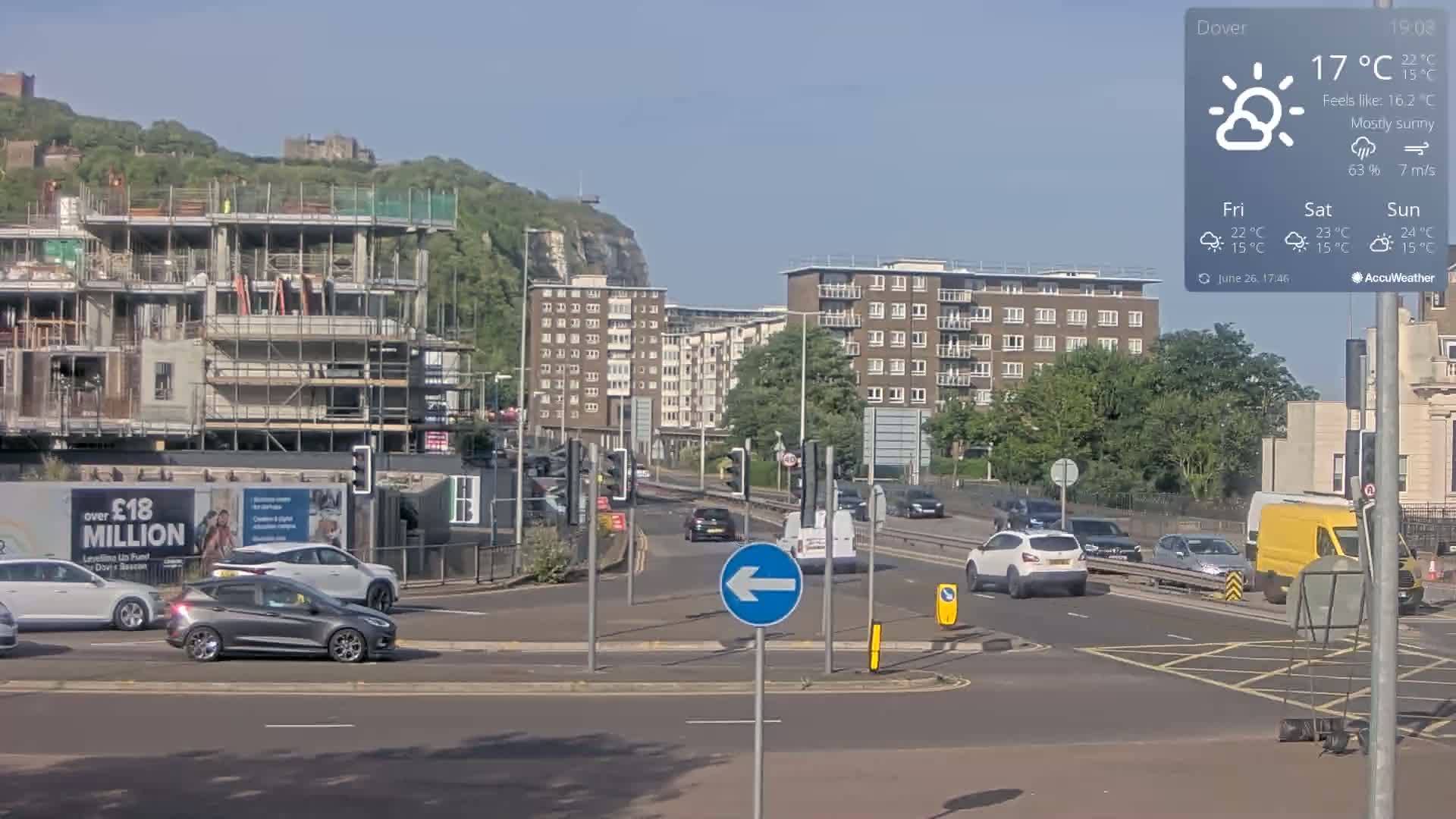 Dover Castle & A256 & A20 Junction Live Cam - Dover, Kent, South East, England, United Kingdom