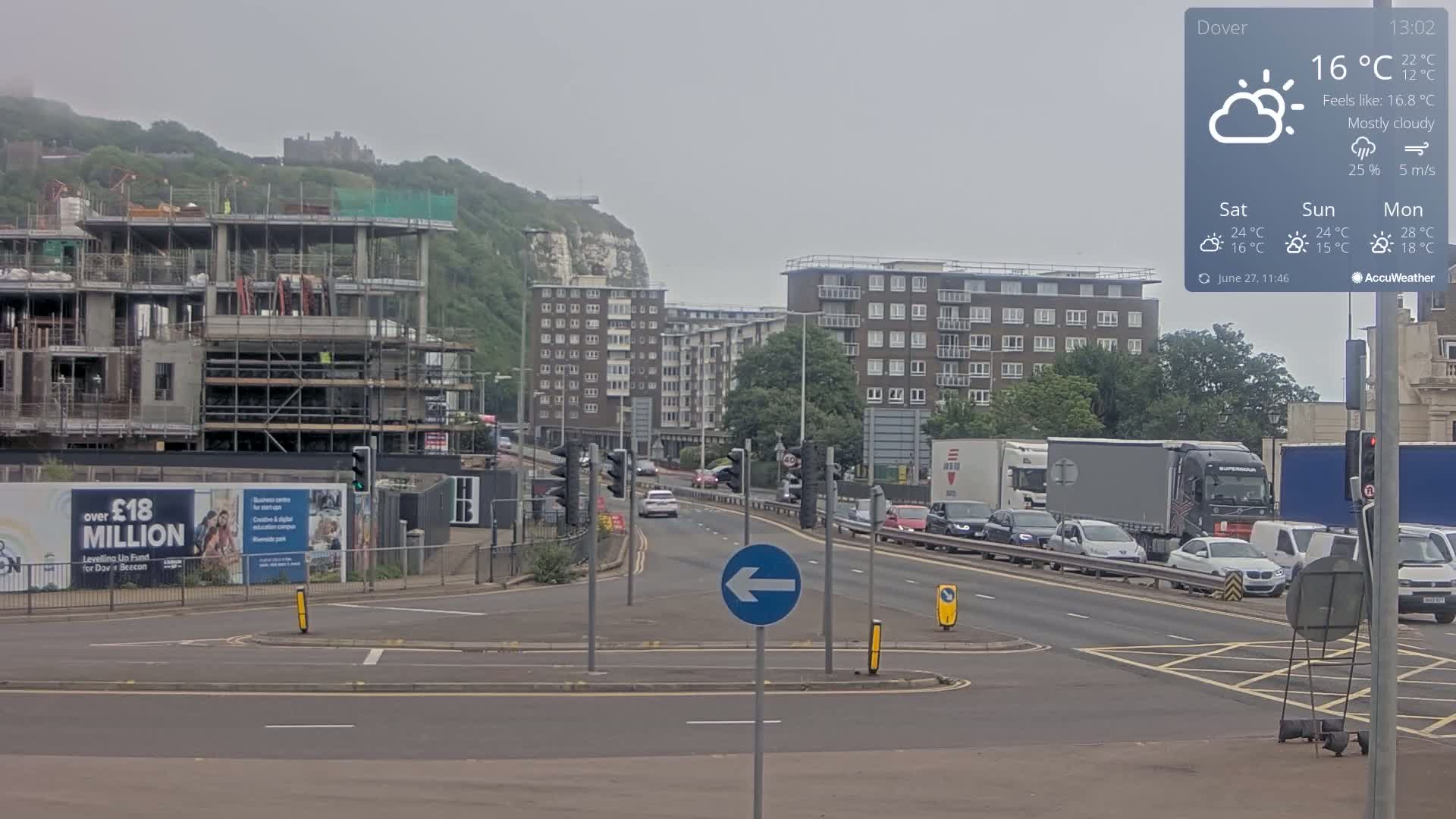 Dover Castle & A256 & A20 Junction Live Cam - Dover, Kent, South East, England, United Kingdom