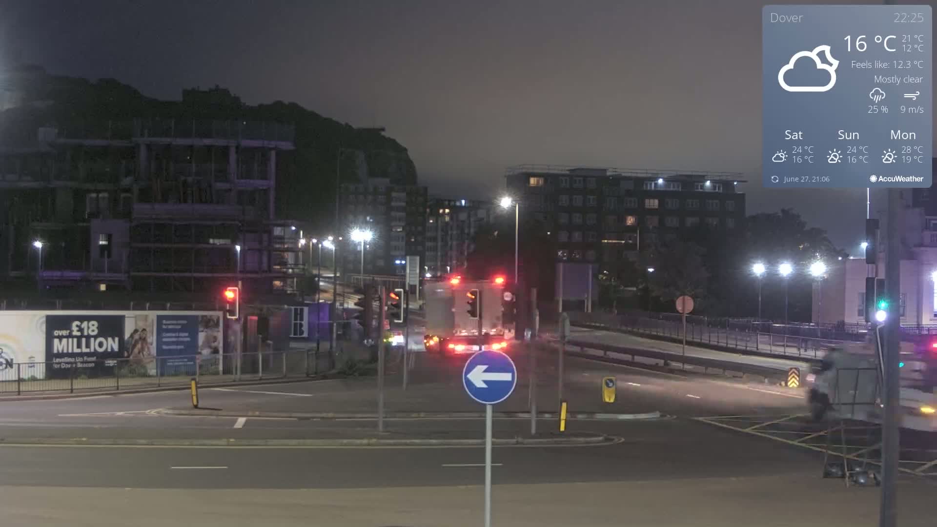 Dover Castle & A256 & A20 Junction Live Cam - Dover, Kent, South East, England, United Kingdom