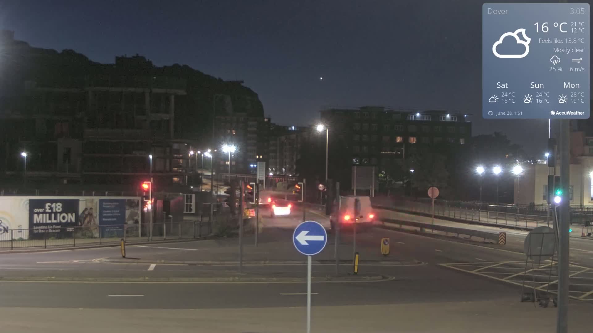 Dover Castle & A256 & A20 Junction Live Cam - Dover, Kent, South East, England, United Kingdom