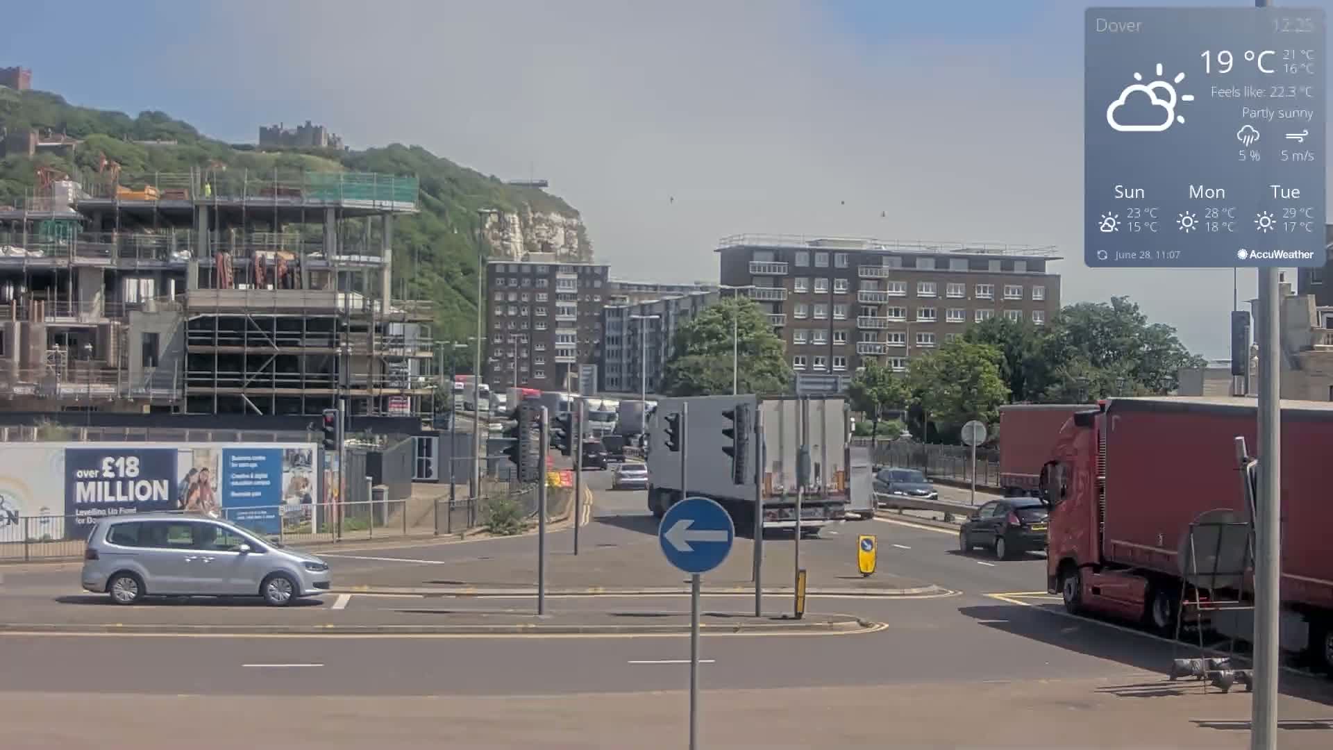 Dover Castle & A256 & A20 Junction Live Cam - Dover, Kent, South East, England, United Kingdom