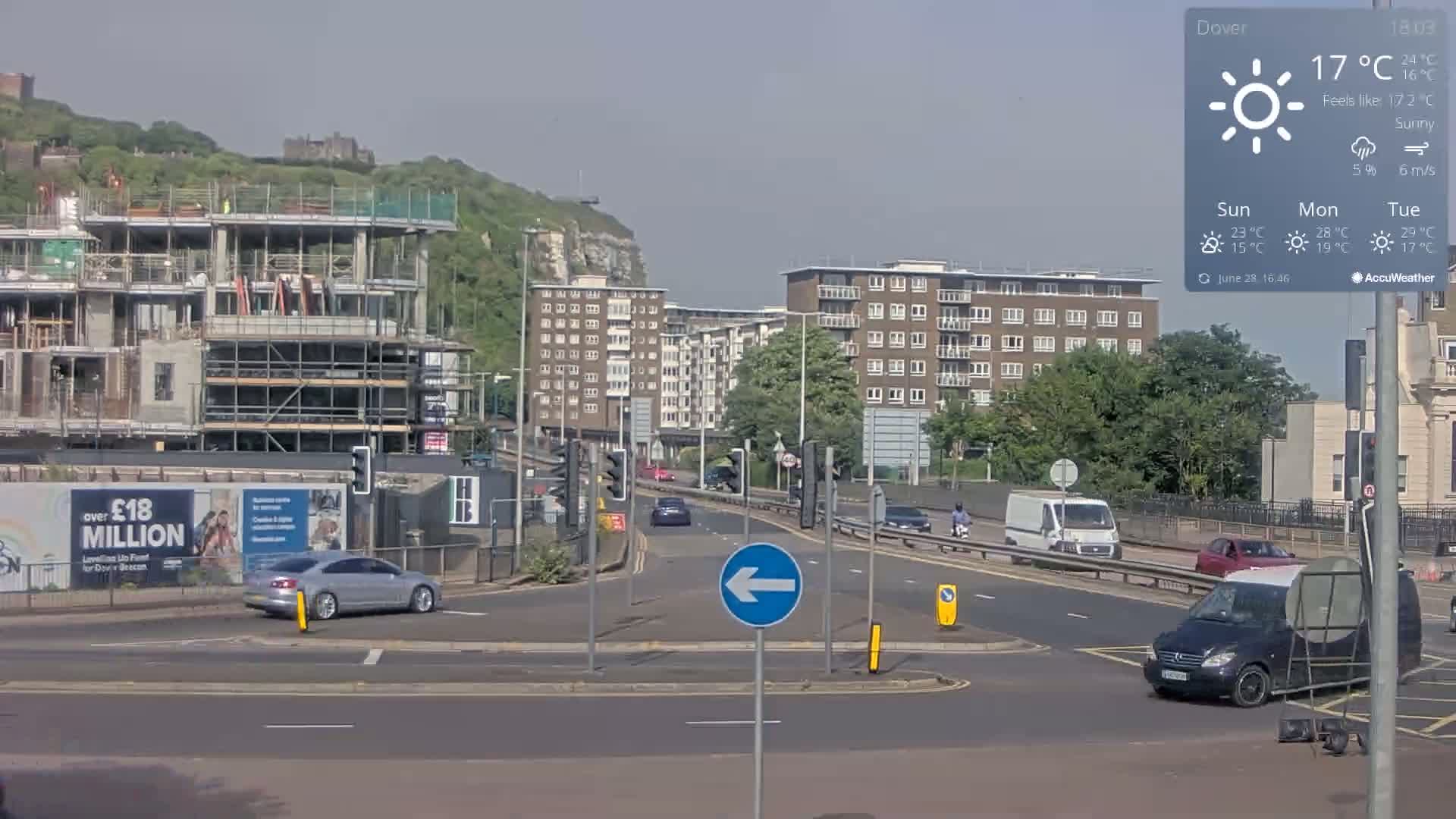 Dover Castle & A256 & A20 Junction Live Cam - Dover, Kent, South East, England, United Kingdom