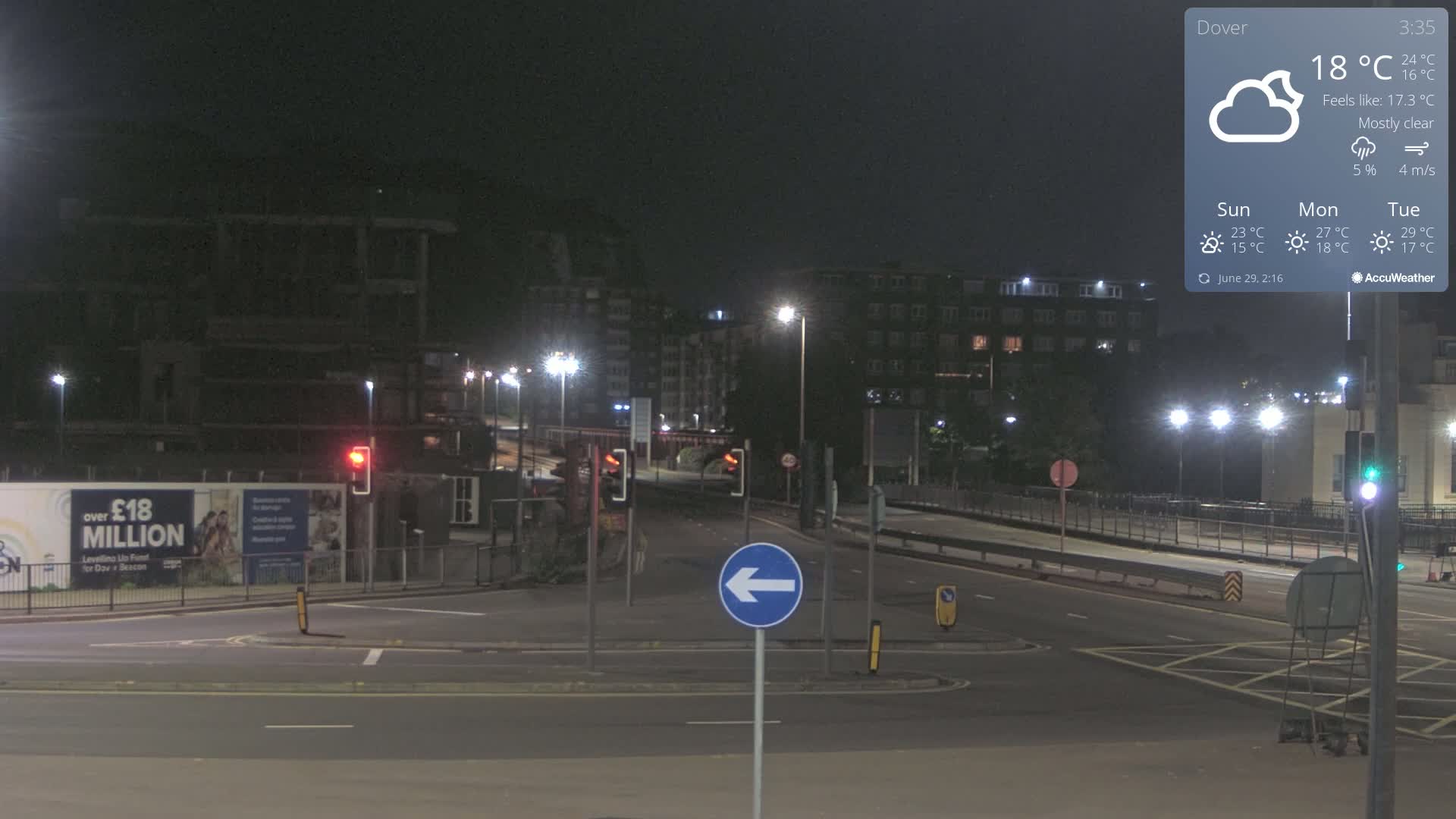 Dover Castle & A256 & A20 Junction Live Cam - Dover, Kent, South East, England, United Kingdom