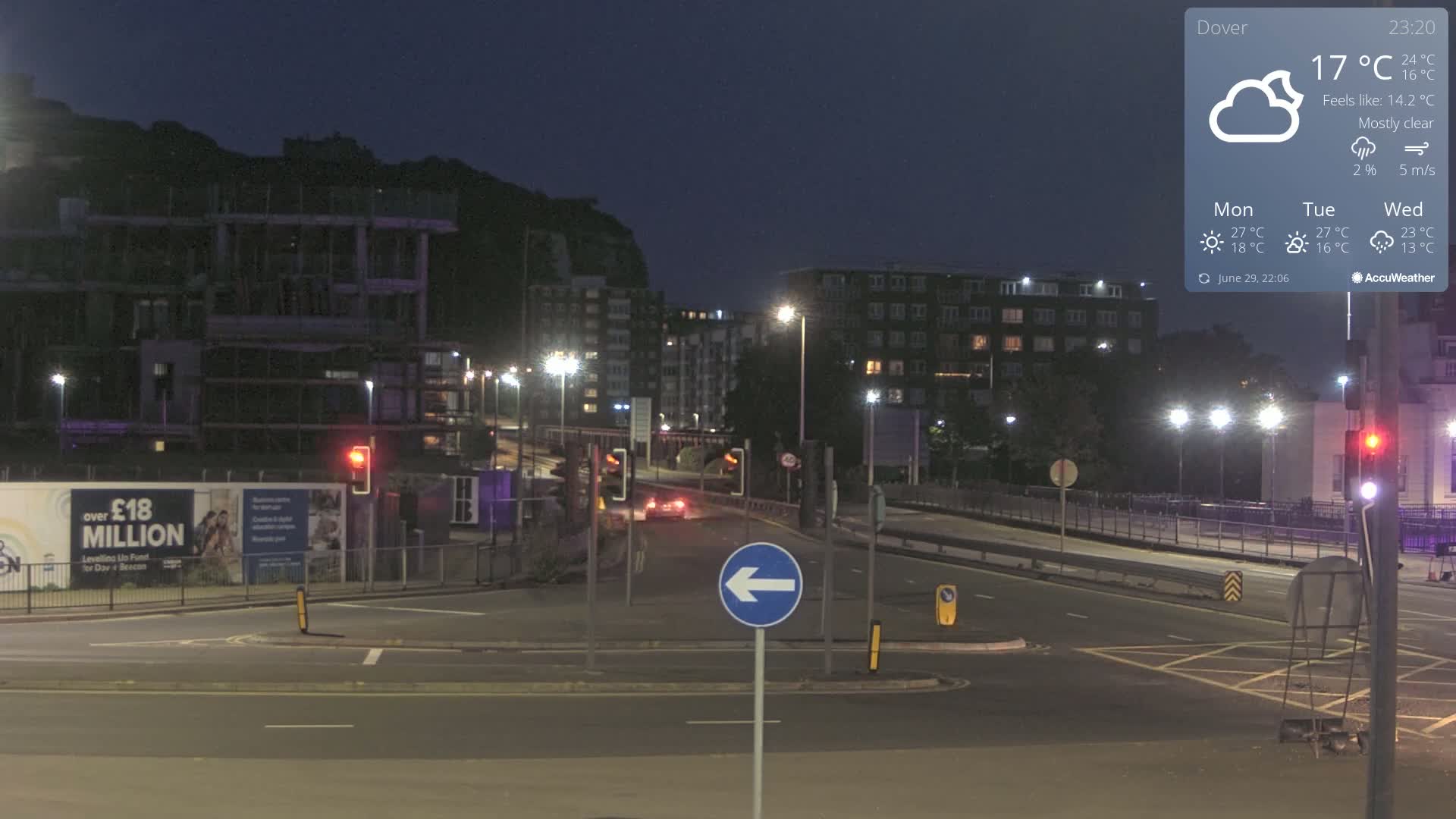Dover Castle & A256 & A20 Junction Live Cam - Dover, Kent, South East, England, United Kingdom