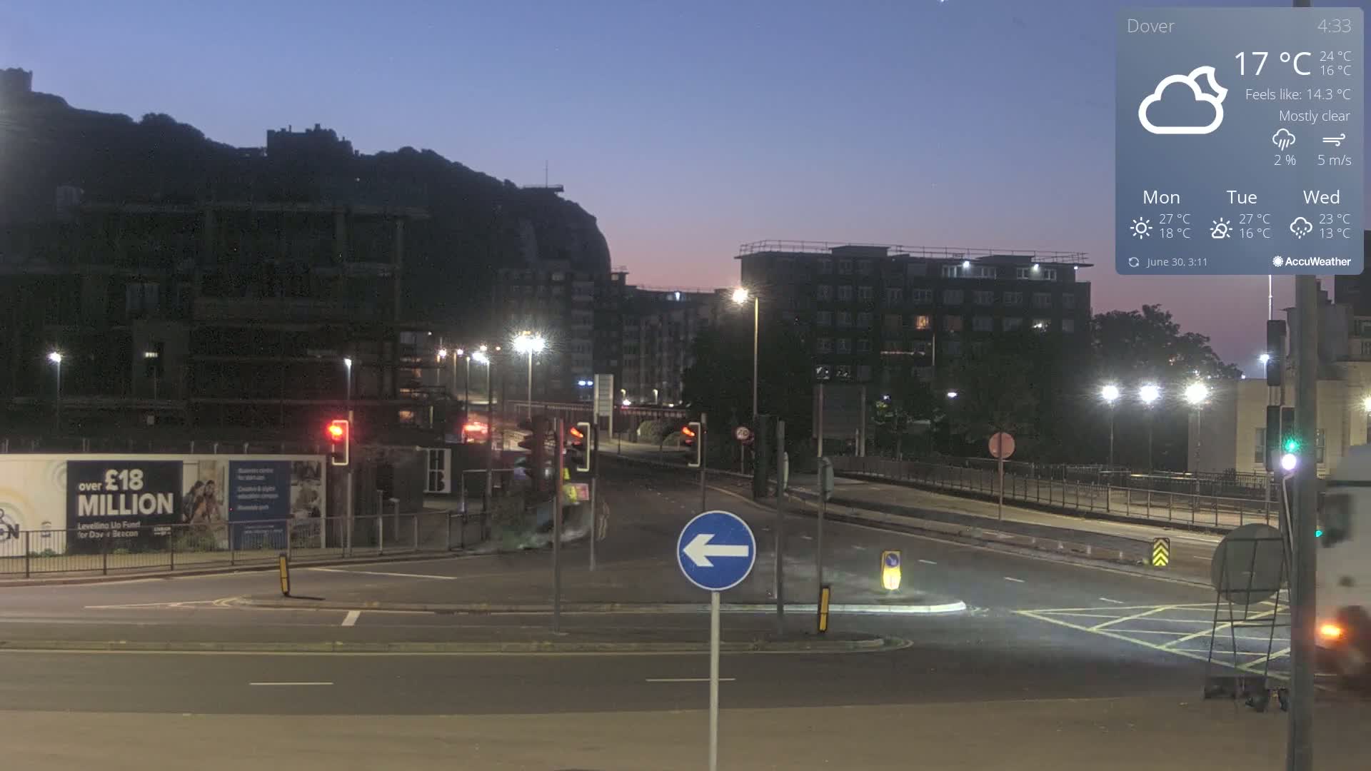 Dover Castle & A256 & A20 Junction Live Cam - Dover, Kent, South East, England, United Kingdom