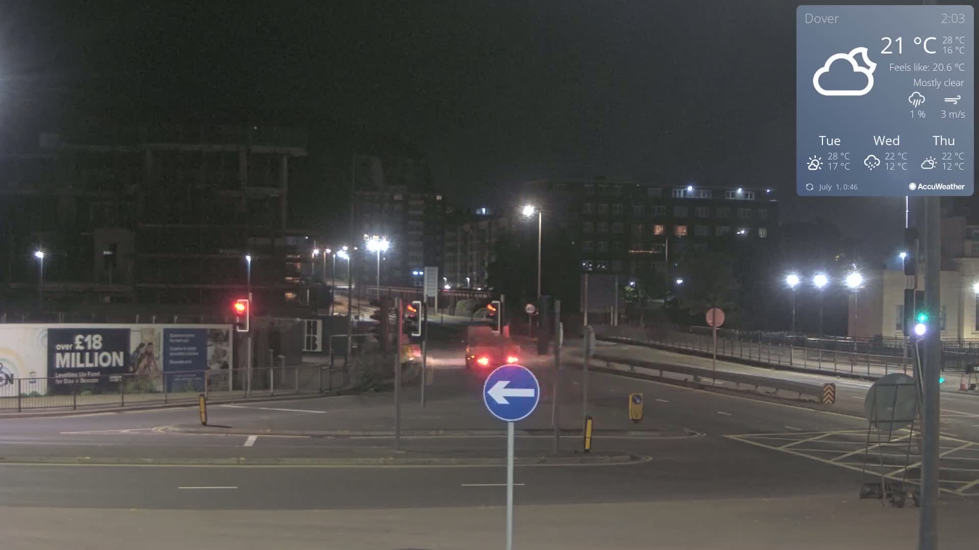 Dover Castle & A256 & A20 Junction Live Cam - Dover, Kent, South East, England, United Kingdom