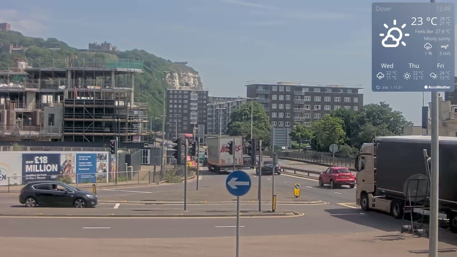 Dover Castle & A256 & A20 Junction Live Cam - Dover, Kent, South East, England, United Kingdom