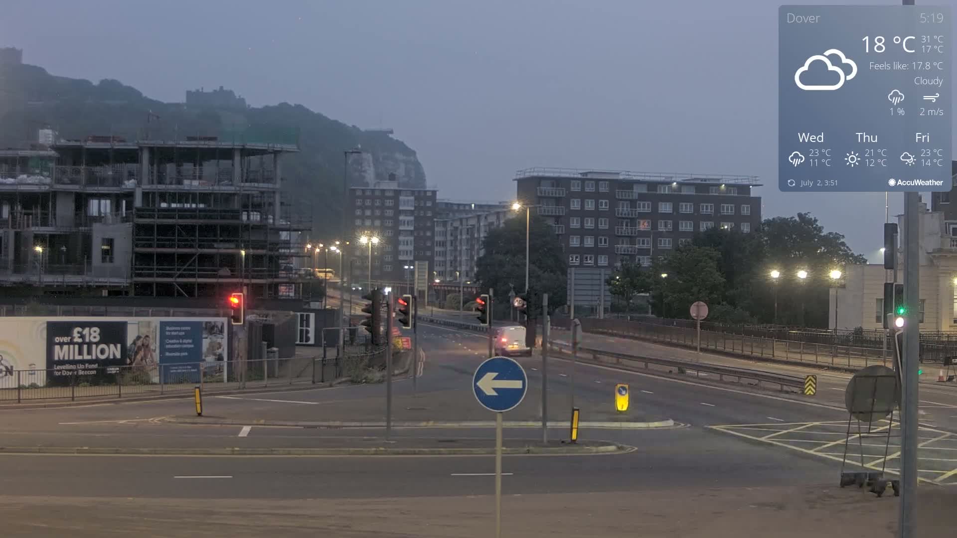 Dover Castle & A256 & A20 Junction Live Cam - Dover, Kent, South East, England, United Kingdom