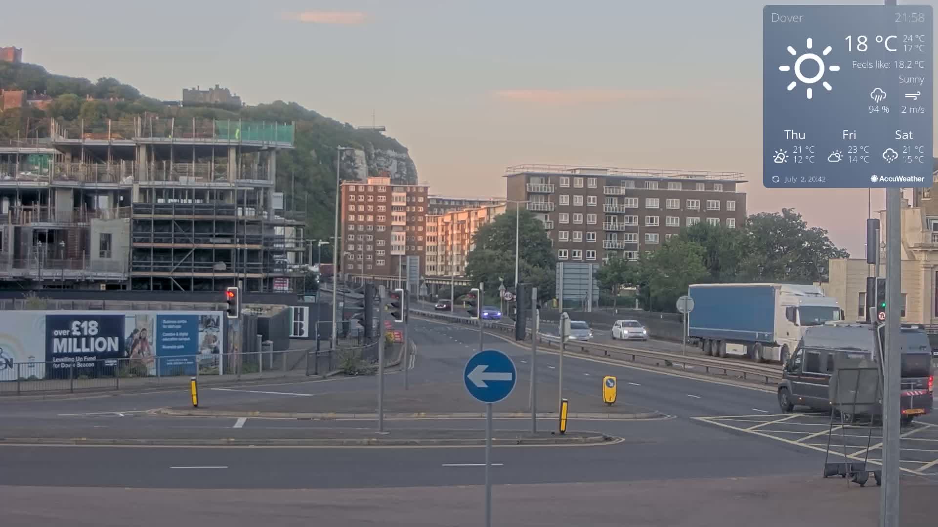Dover Castle & A256 & A20 Junction Live Cam - Dover, Kent, South East, England, United Kingdom