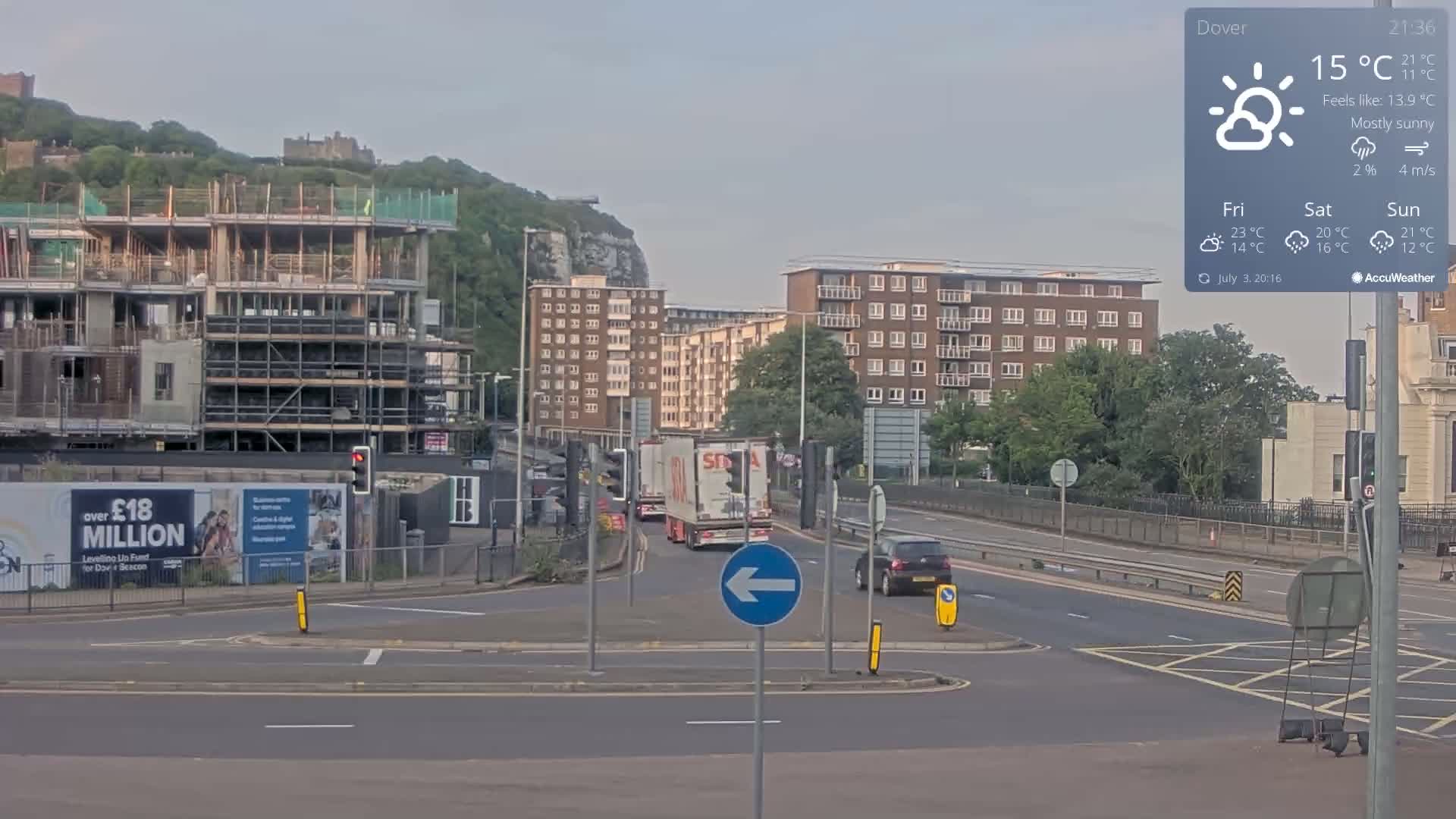Dover Castle & A256 & A20 Junction Live Cam - Dover, Kent, South East, England, United Kingdom