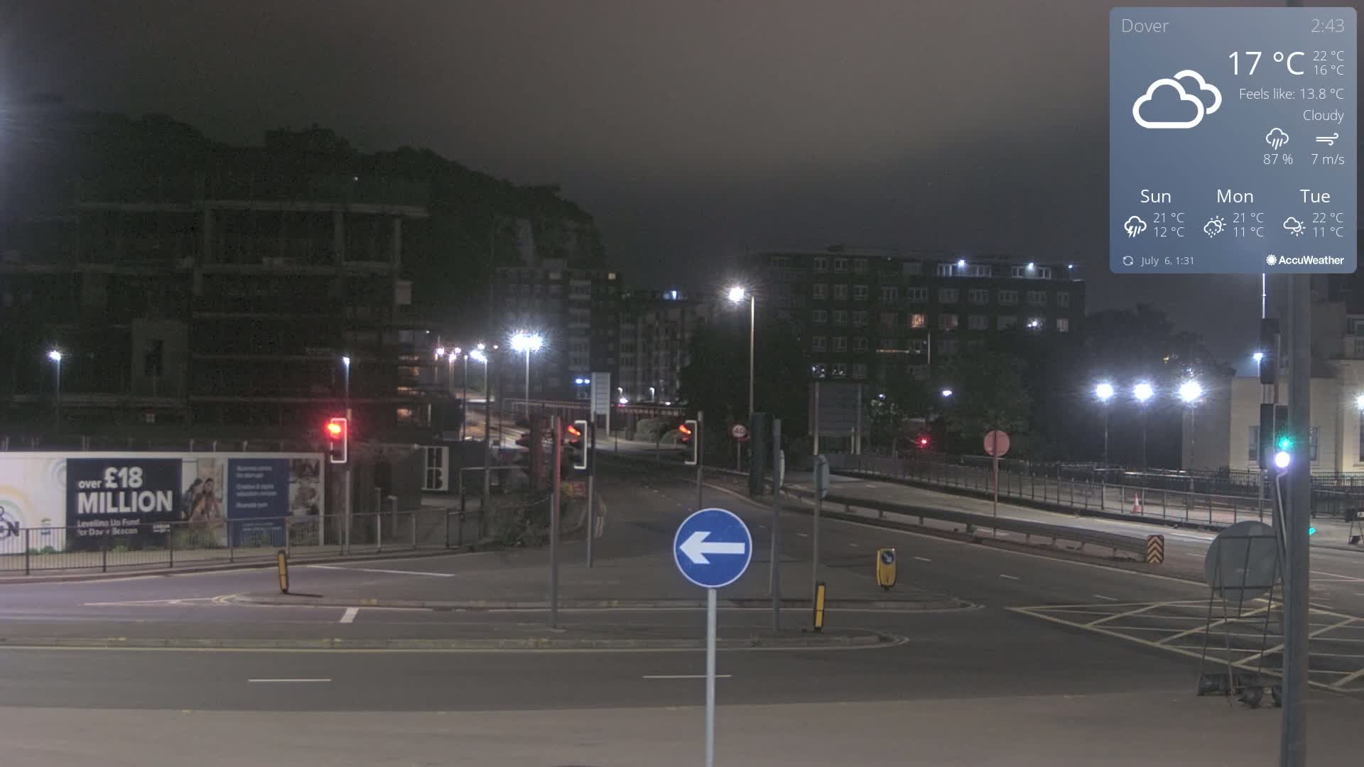 Dover Castle & A256 & A20 Junction Live Cam - Dover, Kent, South East, England, United Kingdom