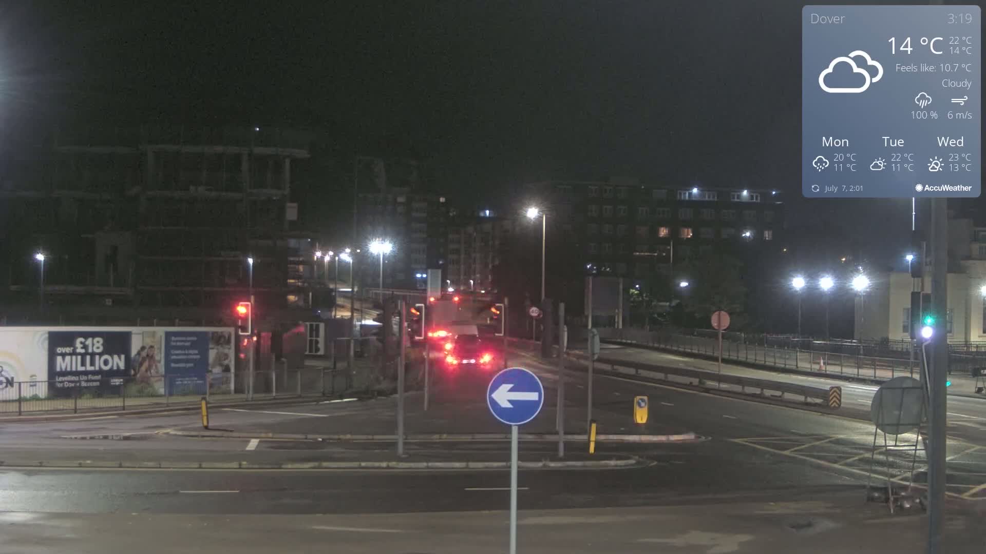 Dover Castle & A256 & A20 Junction Live Cam - Dover, Kent, South East, England, United Kingdom