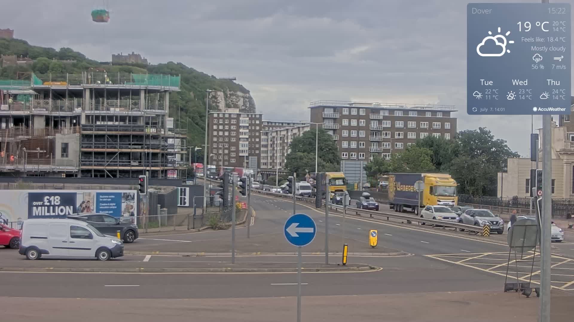 Dover Castle & A256 & A20 Junction Live Cam - Dover, Kent, South East, England, United Kingdom