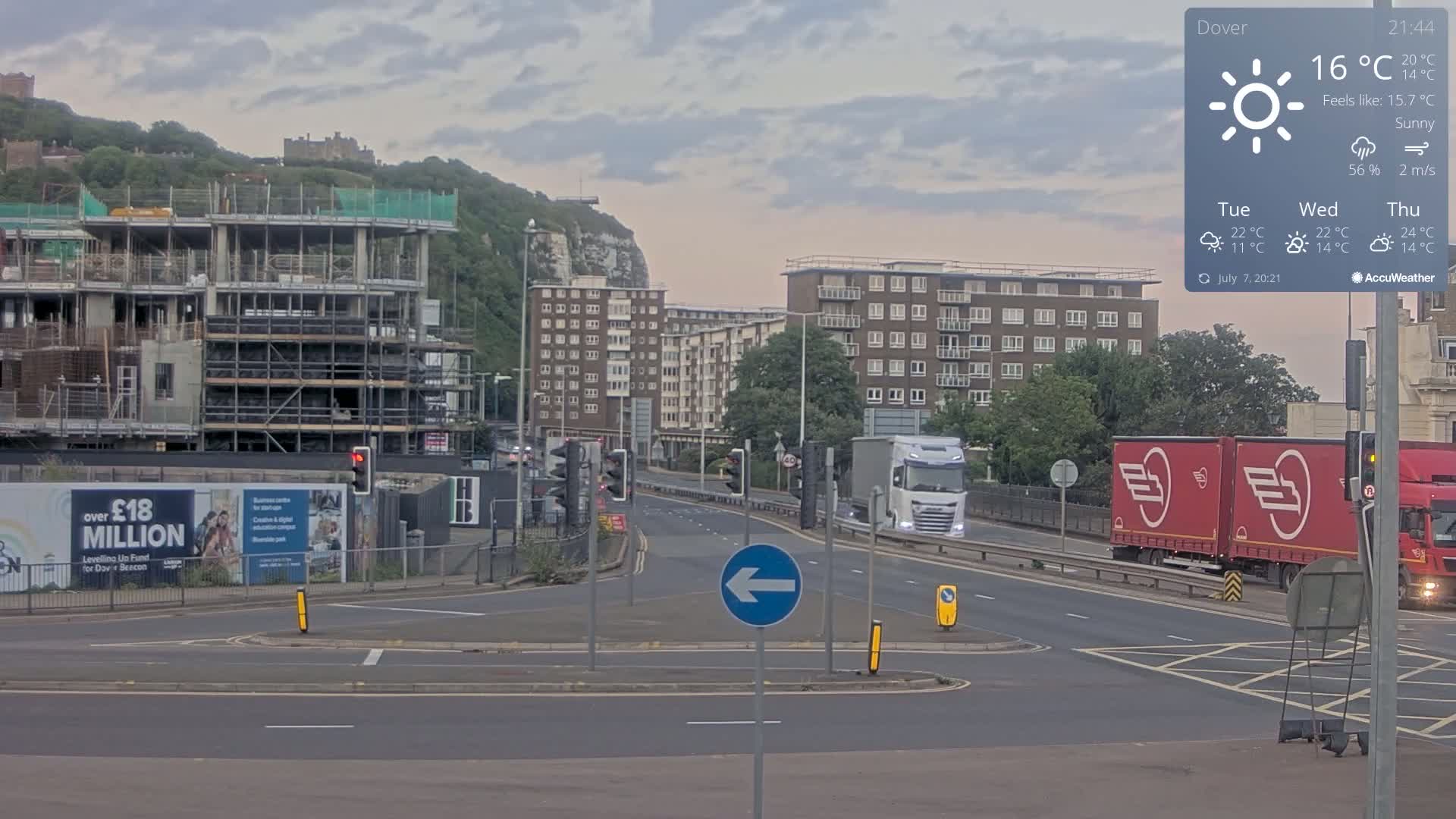 Dover Castle & A256 & A20 Junction Live Cam - Dover, Kent, South East, England, United Kingdom