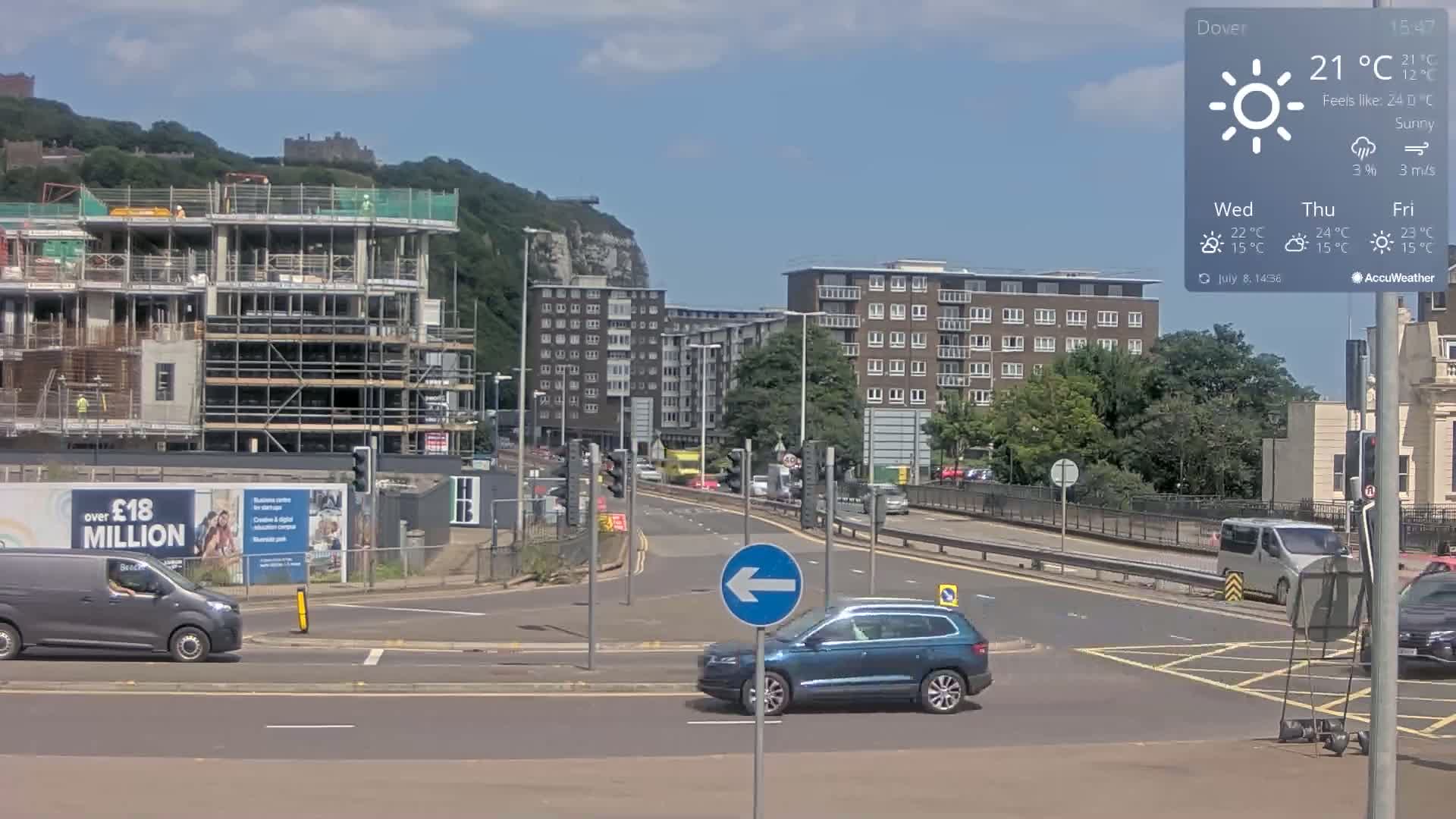 Dover Castle & A256 & A20 Junction Live Cam - Dover, Kent, South East, England, United Kingdom