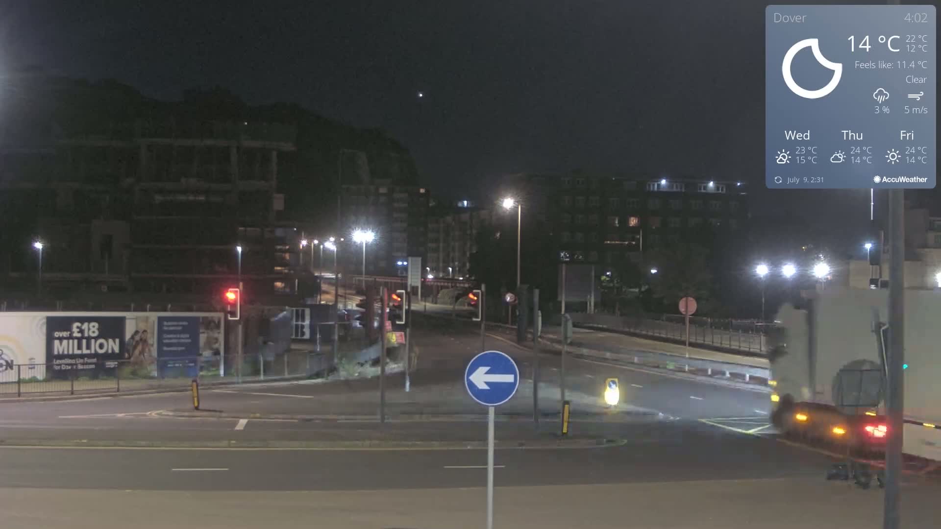 Dover Castle & A256 & A20 Junction Live Cam - Dover, Kent, South East, England, United Kingdom