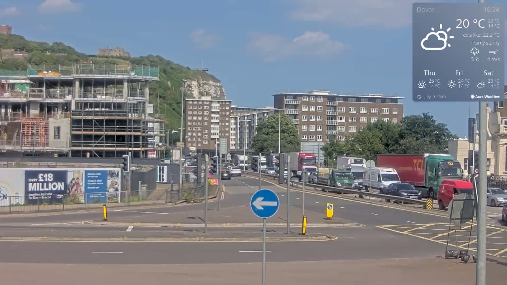 Dover Castle & A256 & A20 Junction Live Cam - Dover, Kent, South East, England, United Kingdom