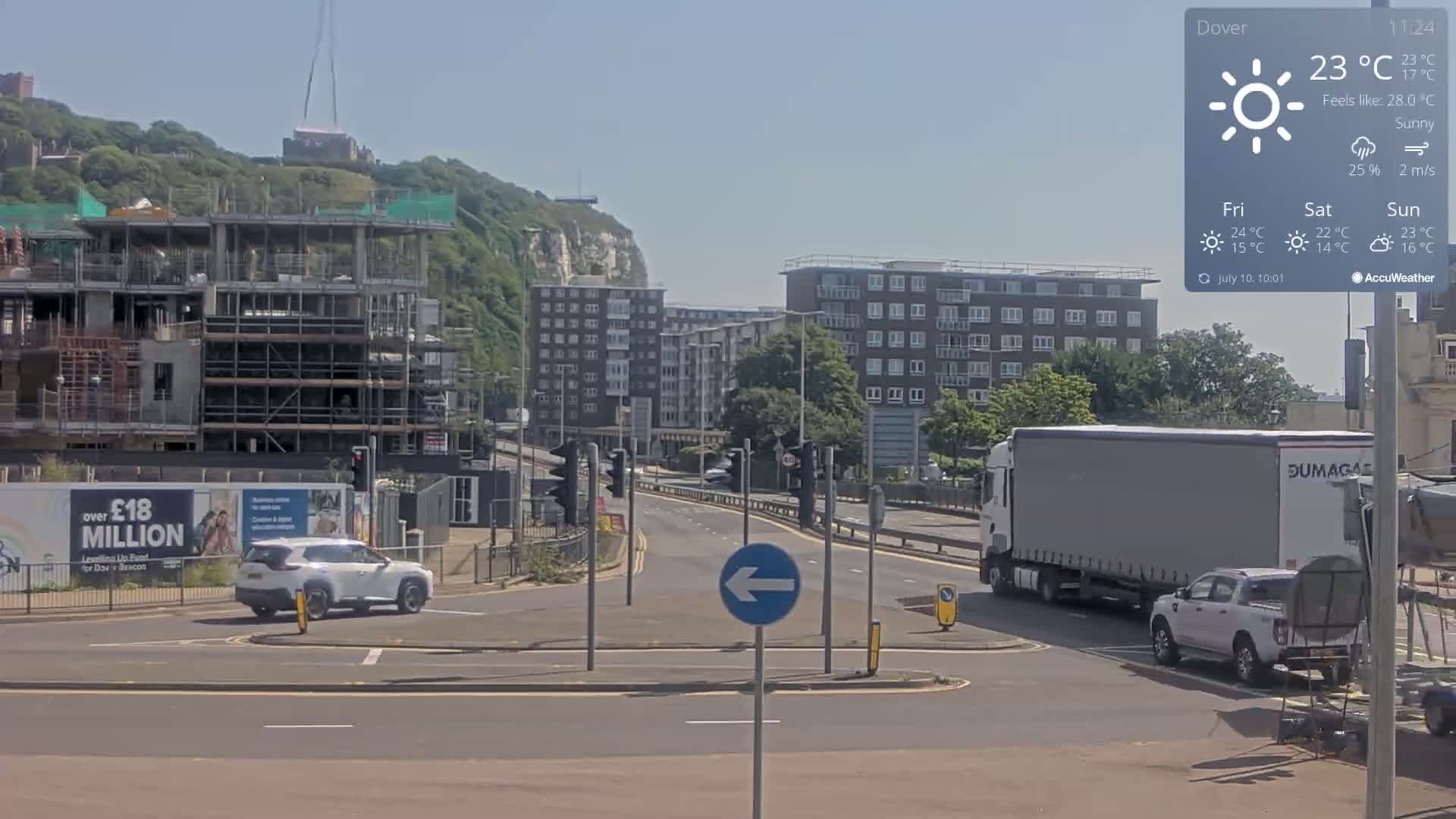 Dover Castle & A256 & A20 Junction Live Cam - Dover, Kent, South East, England, United Kingdom
