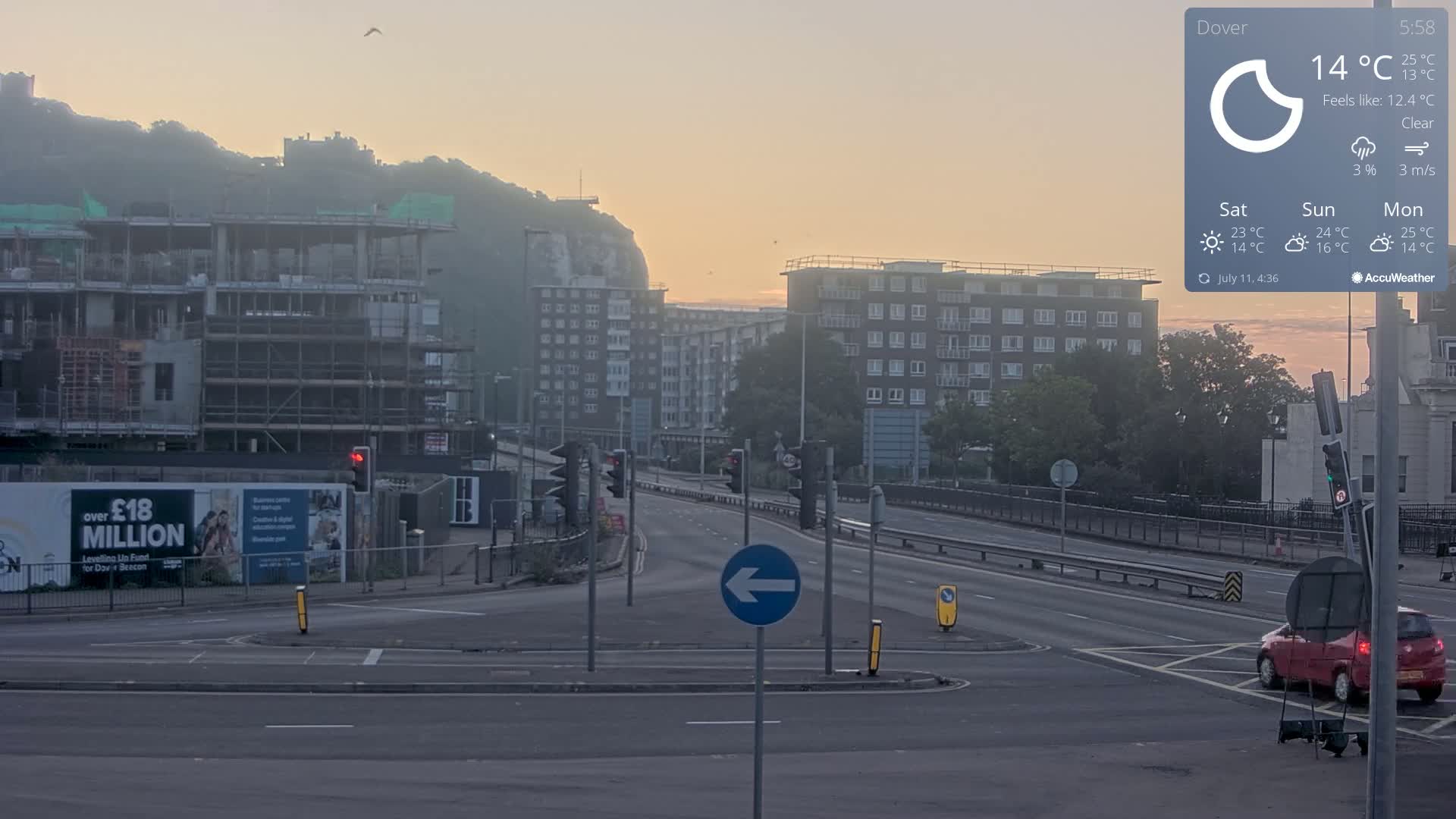 Dover Castle & A256 & A20 Junction Live Cam - Dover, Kent, South East, England, United Kingdom