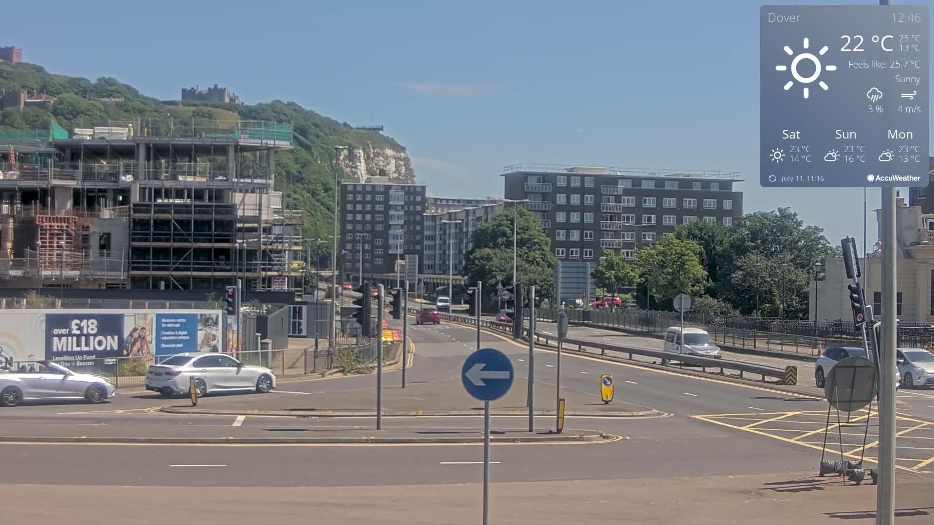 Dover Castle & A256 & A20 Junction Live Cam - Dover, Kent, South East, England, United Kingdom