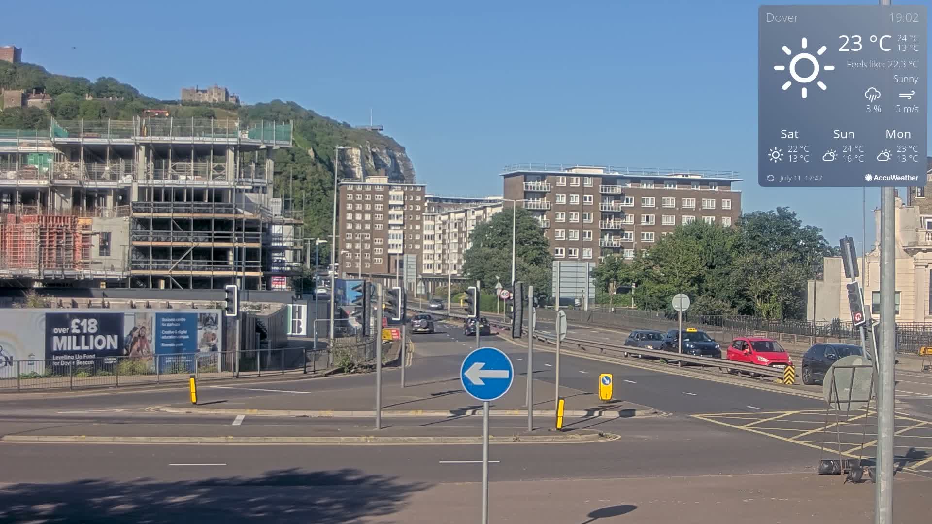 Dover Castle & A256 & A20 Junction Live Cam - Dover, Kent, South East, England, United Kingdom