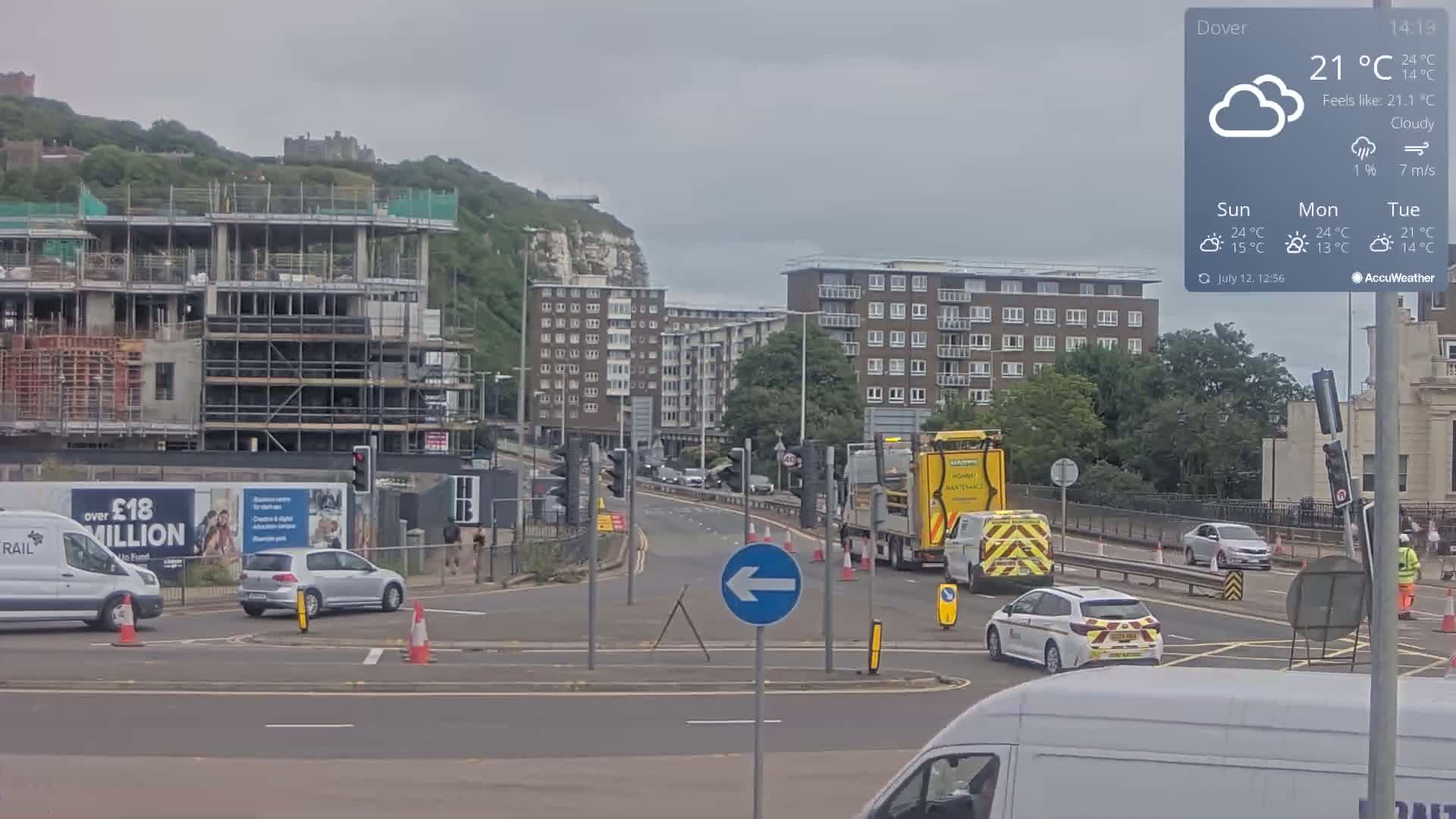 Dover Castle & A256 & A20 Junction Live Cam - Dover, Kent, South East, England, United Kingdom