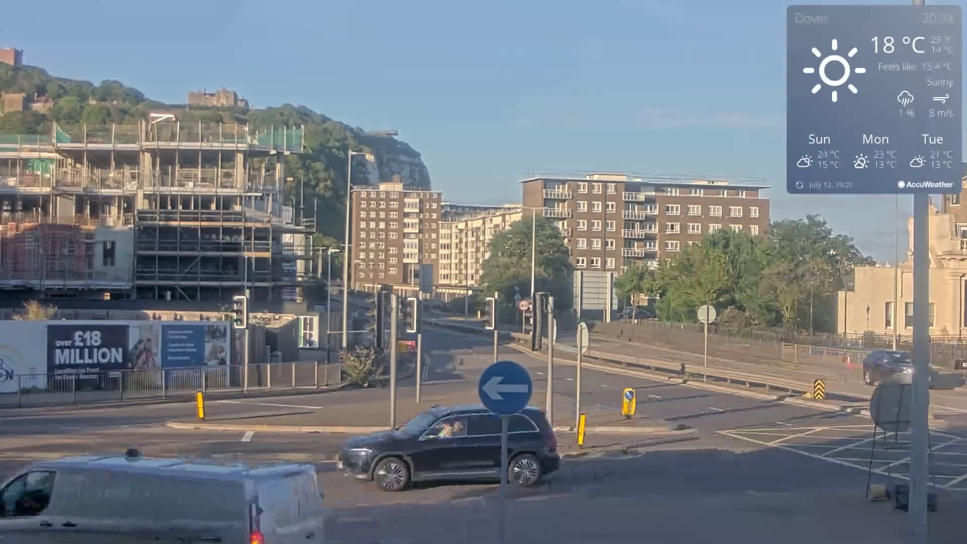 Dover Castle & A256 & A20 Junction Live Cam - Dover, Kent, South East, England, United Kingdom