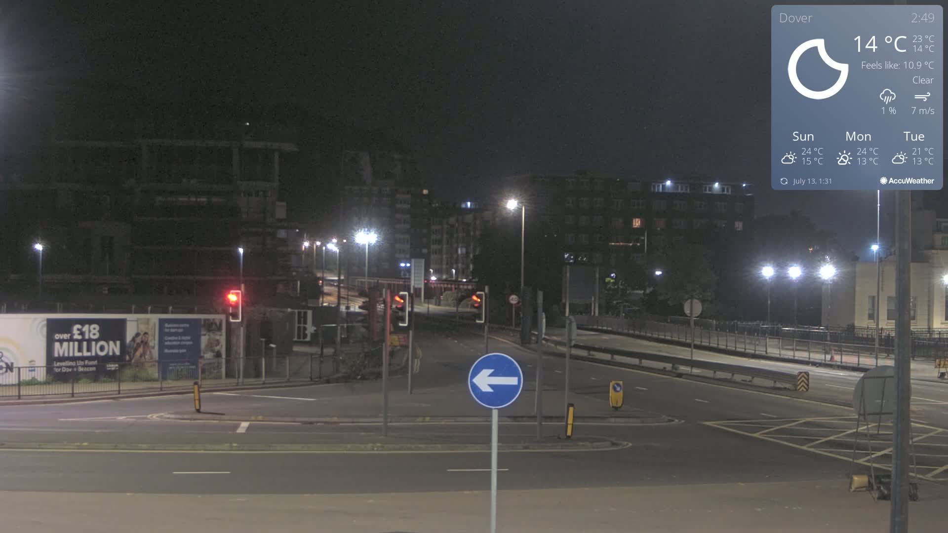 Dover Castle & A256 & A20 Junction Live Cam - Dover, Kent, South East, England, United Kingdom
