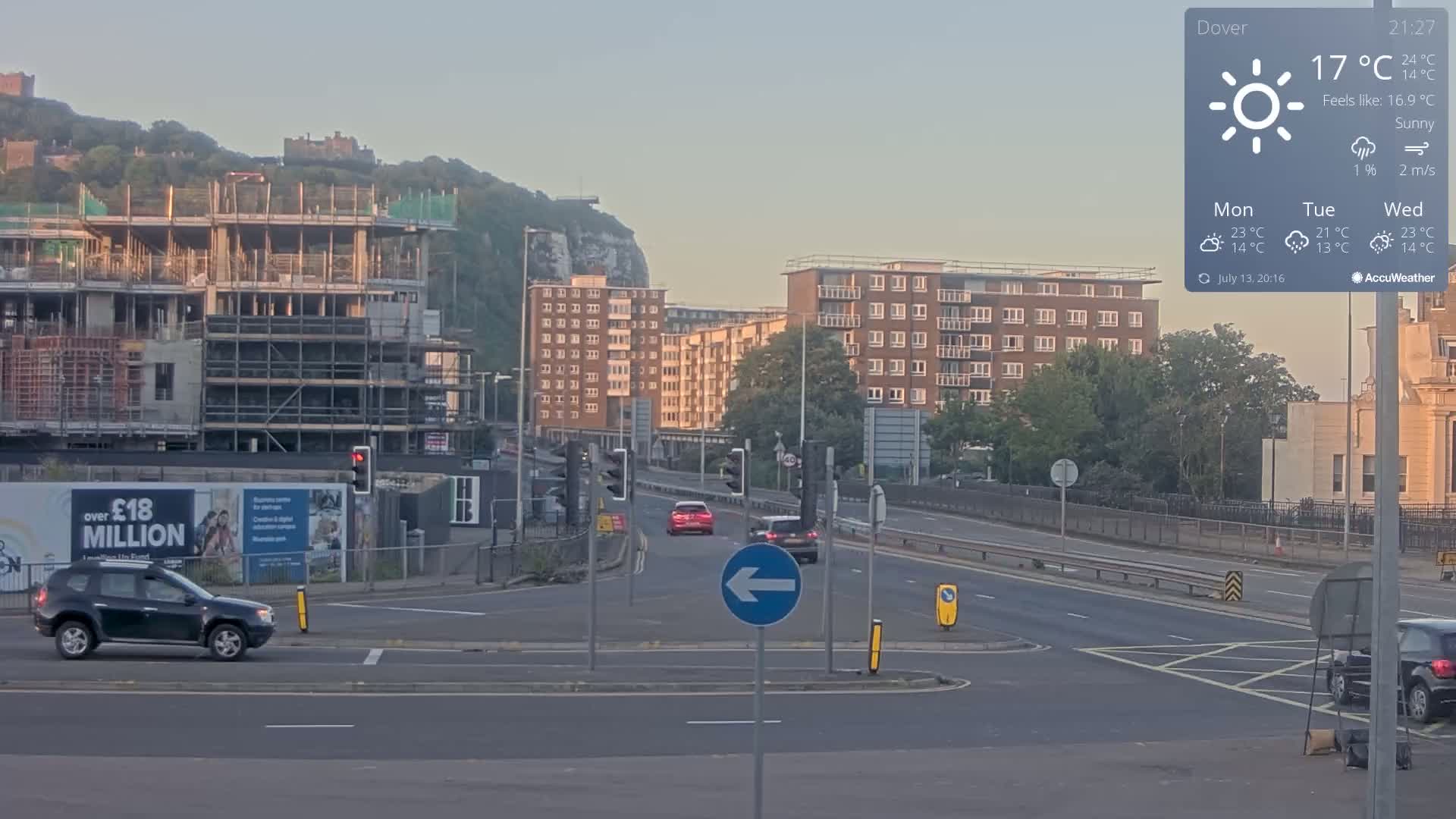 Dover Castle & A256 & A20 Junction Live Cam - Dover, Kent, South East, England, United Kingdom