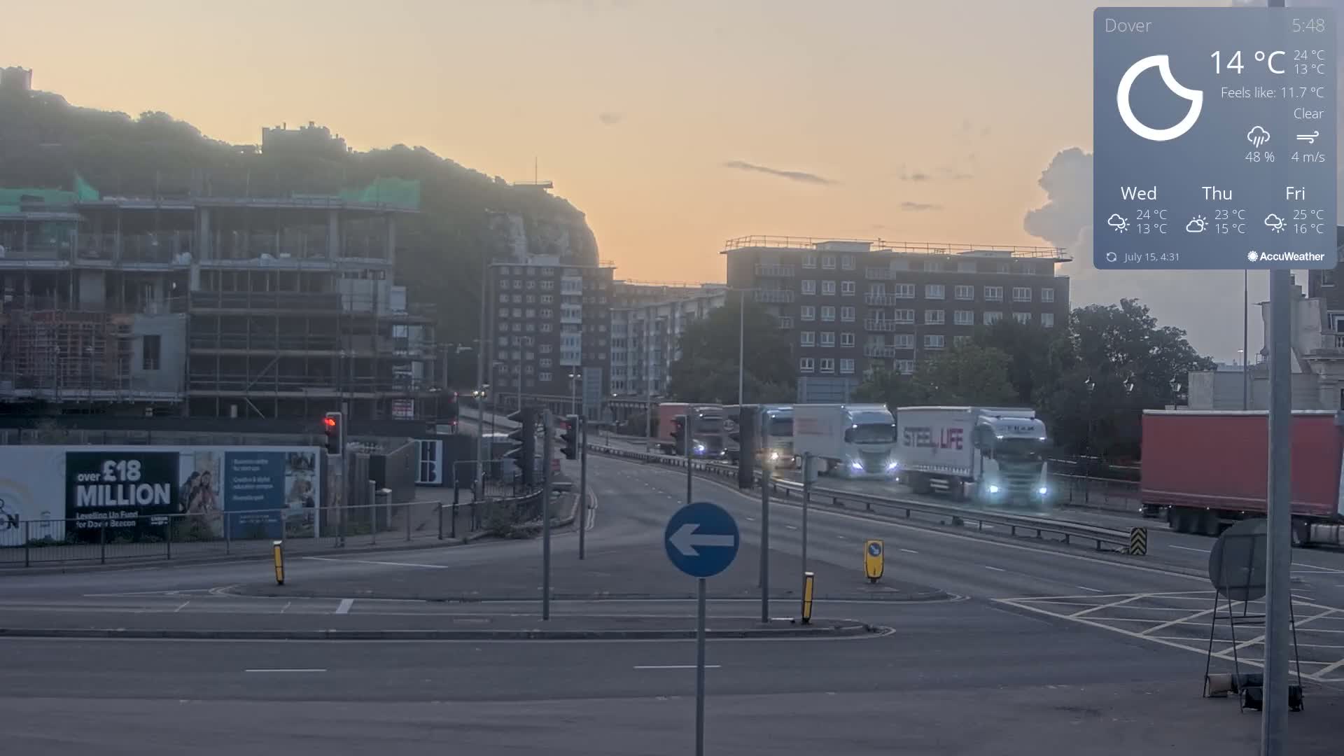 Dover Castle & A256 & A20 Junction Live Cam - Dover, Kent, South East, England, United Kingdom