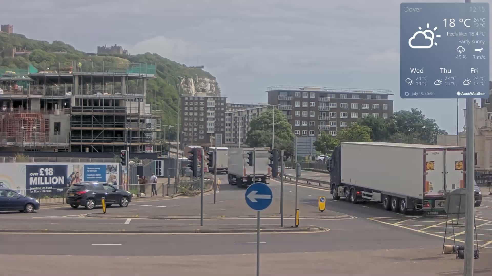 Dover Castle & A256 & A20 Junction Live Cam - Dover, Kent, South East, England, United Kingdom