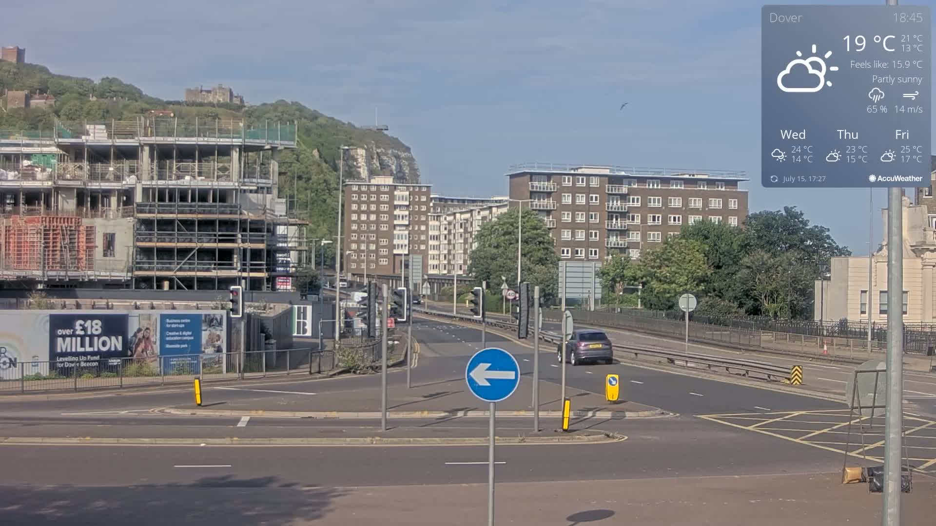 Dover Castle & A256 & A20 Junction Live Cam - Dover, Kent, South East, England, United Kingdom