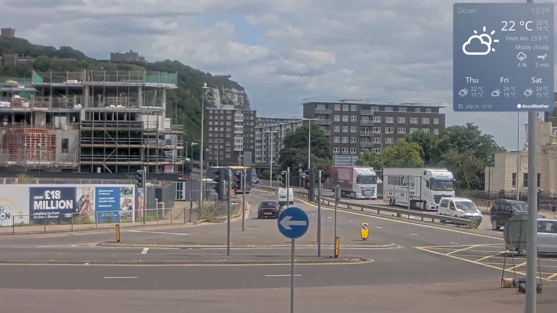 Dover Castle & A256 & A20 Junction Live Cam - Dover, Kent, South East, England, United Kingdom