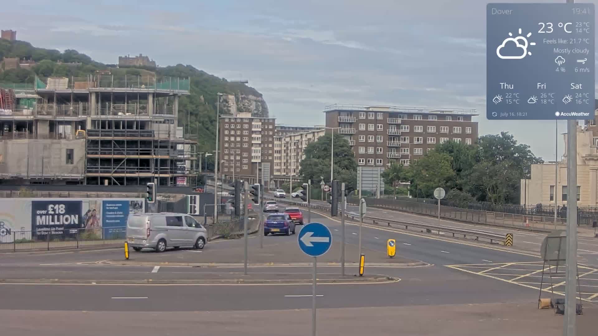 Dover Castle & A256 & A20 Junction Live Cam - Dover, Kent, South East, England, United Kingdom