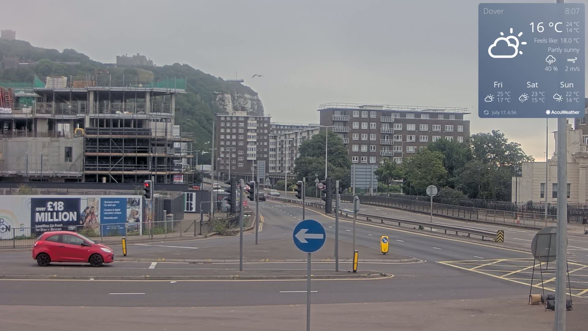 Dover Castle & A256 & A20 Junction Live Cam - Dover, Kent, South East, England, United Kingdom