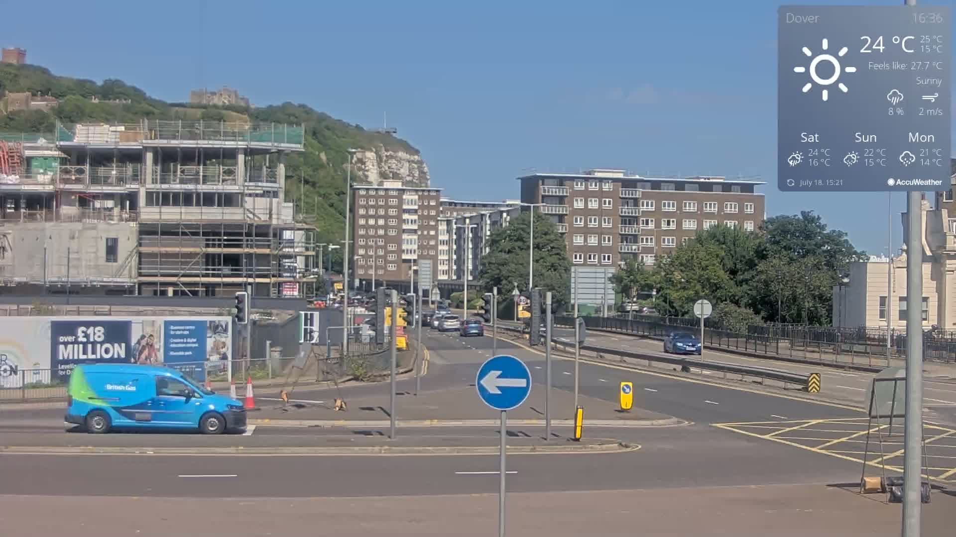 Dover Castle & A256 & A20 Junction Live Cam - Dover, Kent, South East, England, United Kingdom
