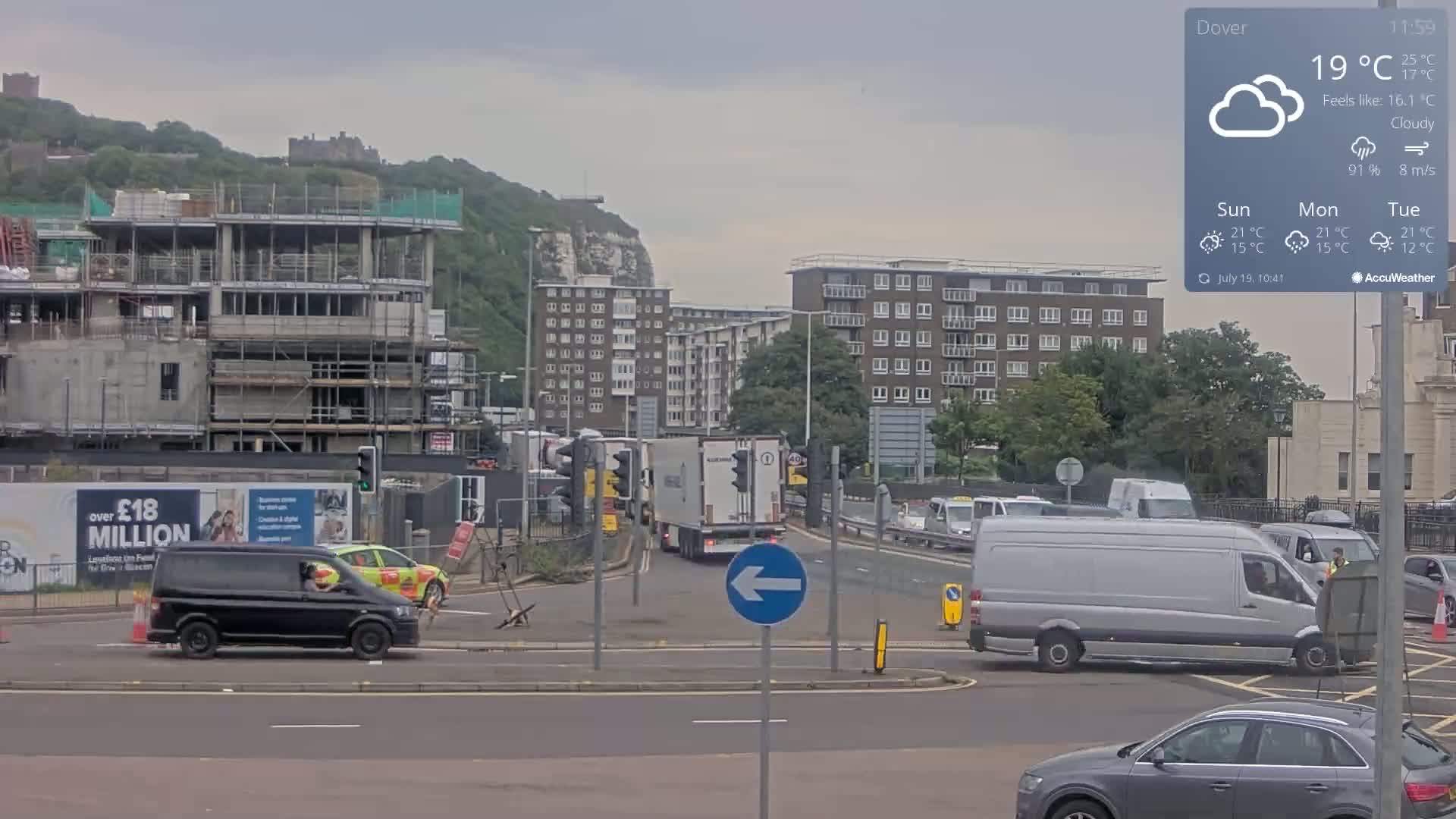 Dover Castle & A256 & A20 Junction Live Cam - Dover, Kent, South East, England, United Kingdom