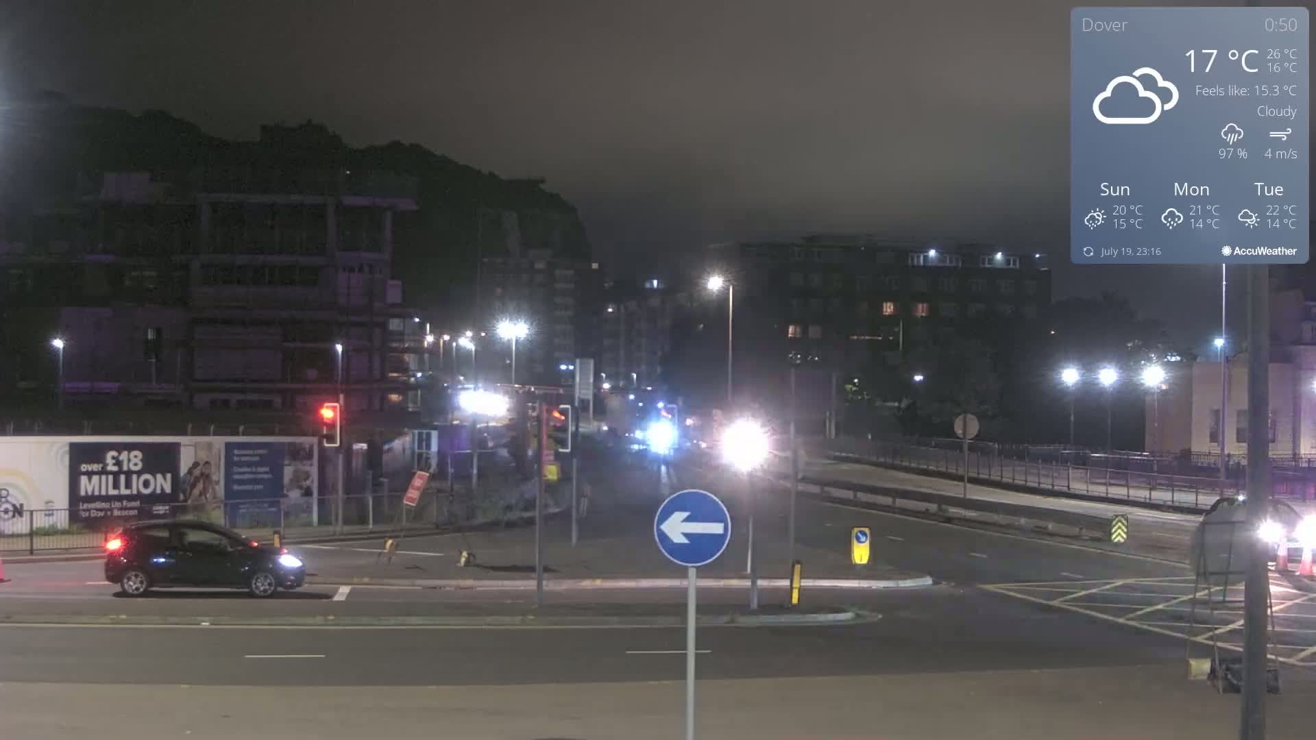 Dover Castle & A256 & A20 Junction Live Cam - Dover, Kent, South East, England, United Kingdom