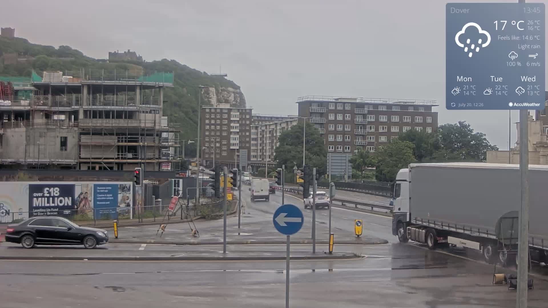 Dover Castle & A256 & A20 Junction Live Cam - Dover, Kent, South East, England, United Kingdom