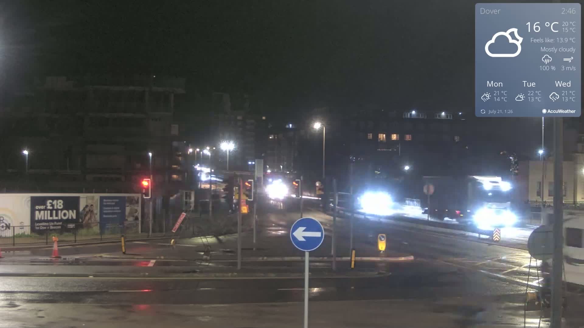 Dover Castle & A256 & A20 Junction Live Cam - Dover, Kent, South East, England, United Kingdom