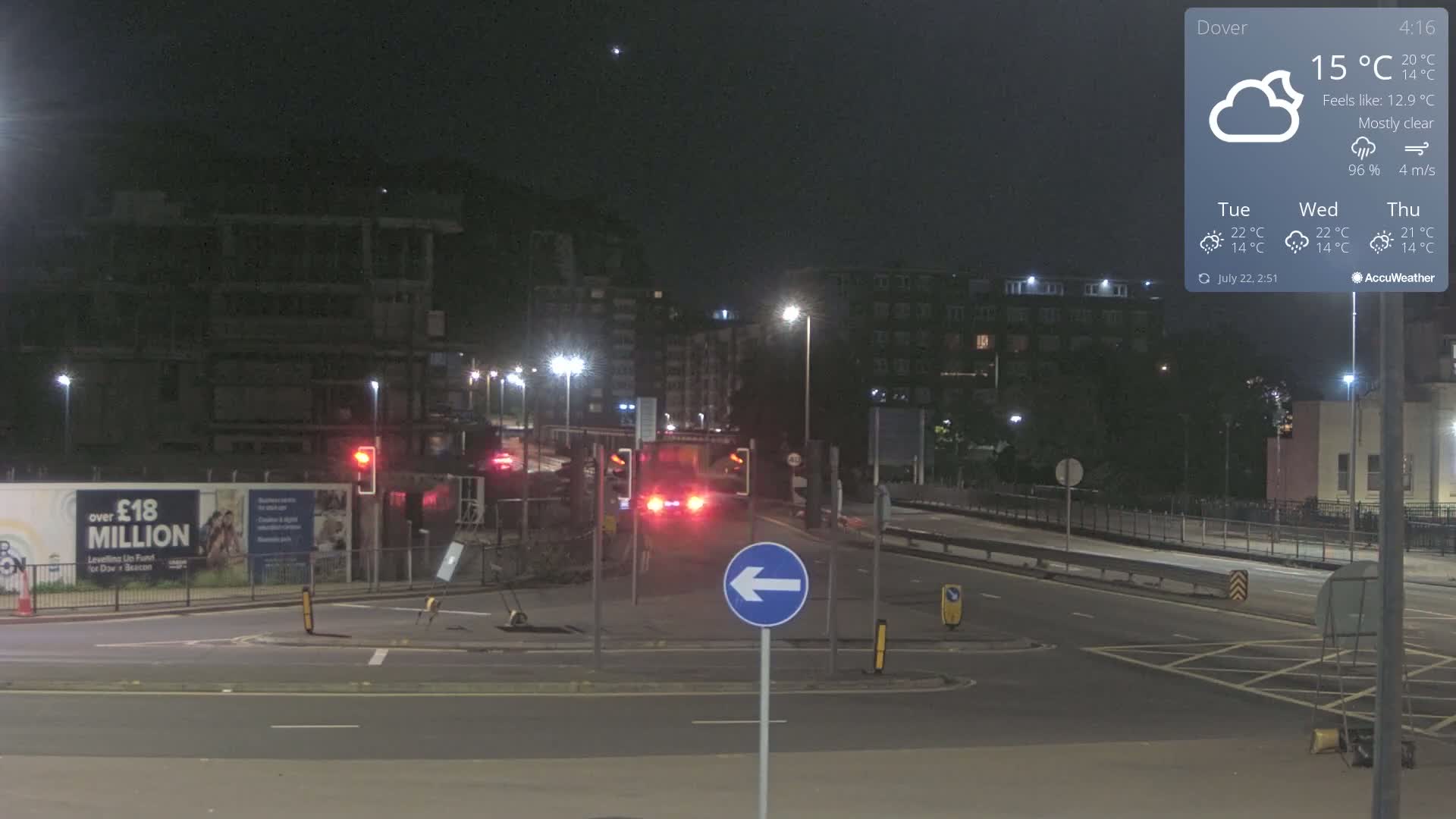 Dover Castle & A256 & A20 Junction Live Cam - Dover, Kent, South East, England, United Kingdom